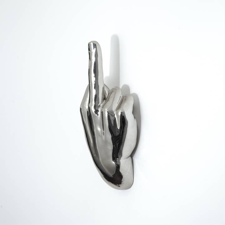 Silver Middle Finger Wall Mount - 7" Long