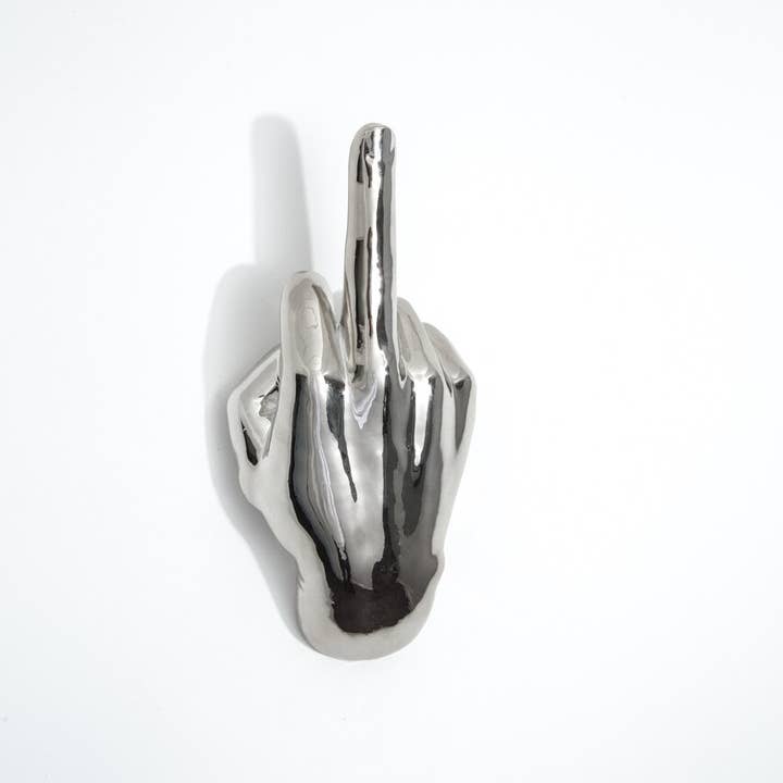 Silver Middle Finger Wall Mount - 7" Long