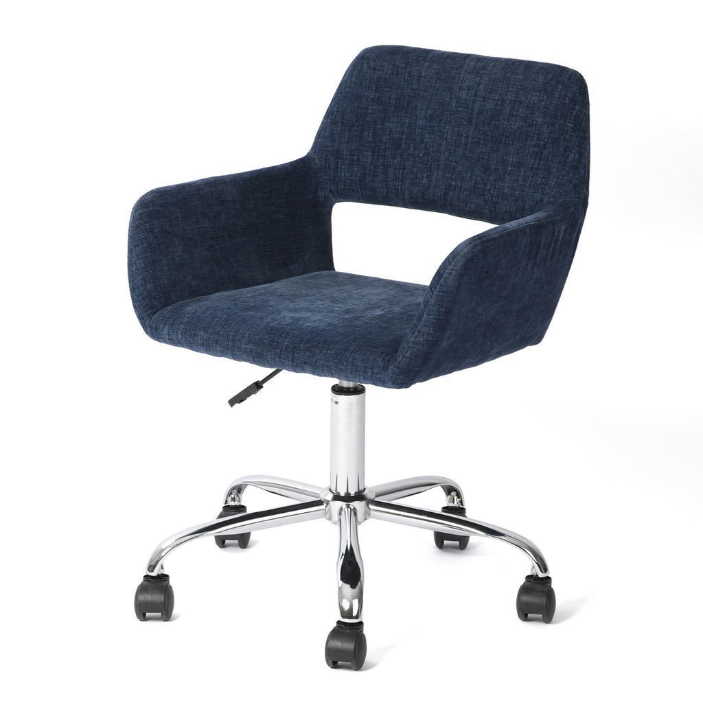 Ross Chrome Office Chair - Dark Blue Fabric