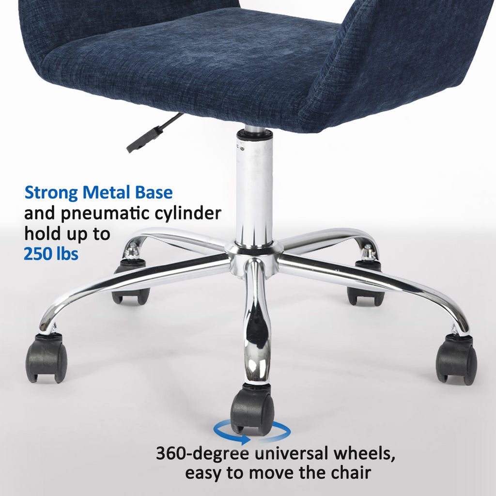 Ross Chrome Office Chair - Dark Blue Fabric