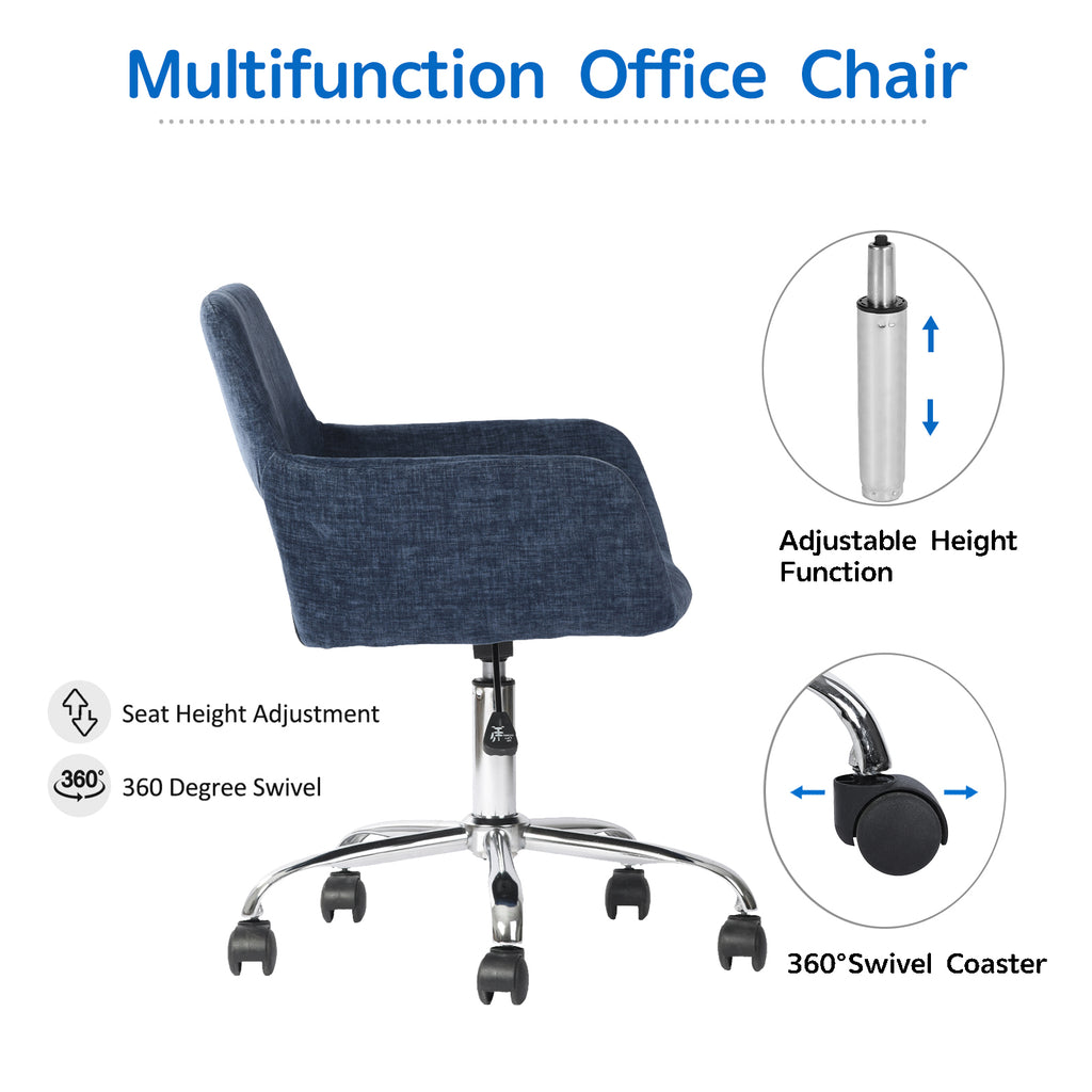 Ross Chrome Office Chair - Dark Blue Fabric