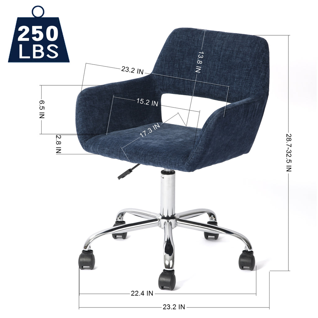 Ross Chrome Office Chair - Dark Blue Fabric