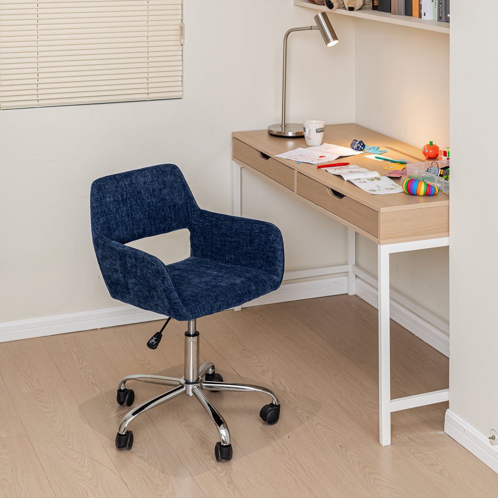 Ross Chrome Office Chair - Dark Blue Fabric