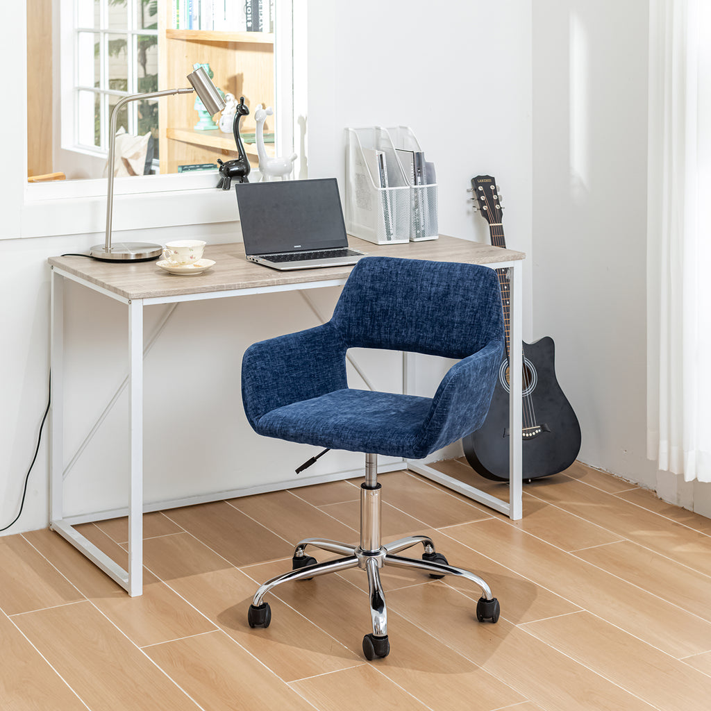 Ross Chrome Office Chair - Dark Blue Fabric