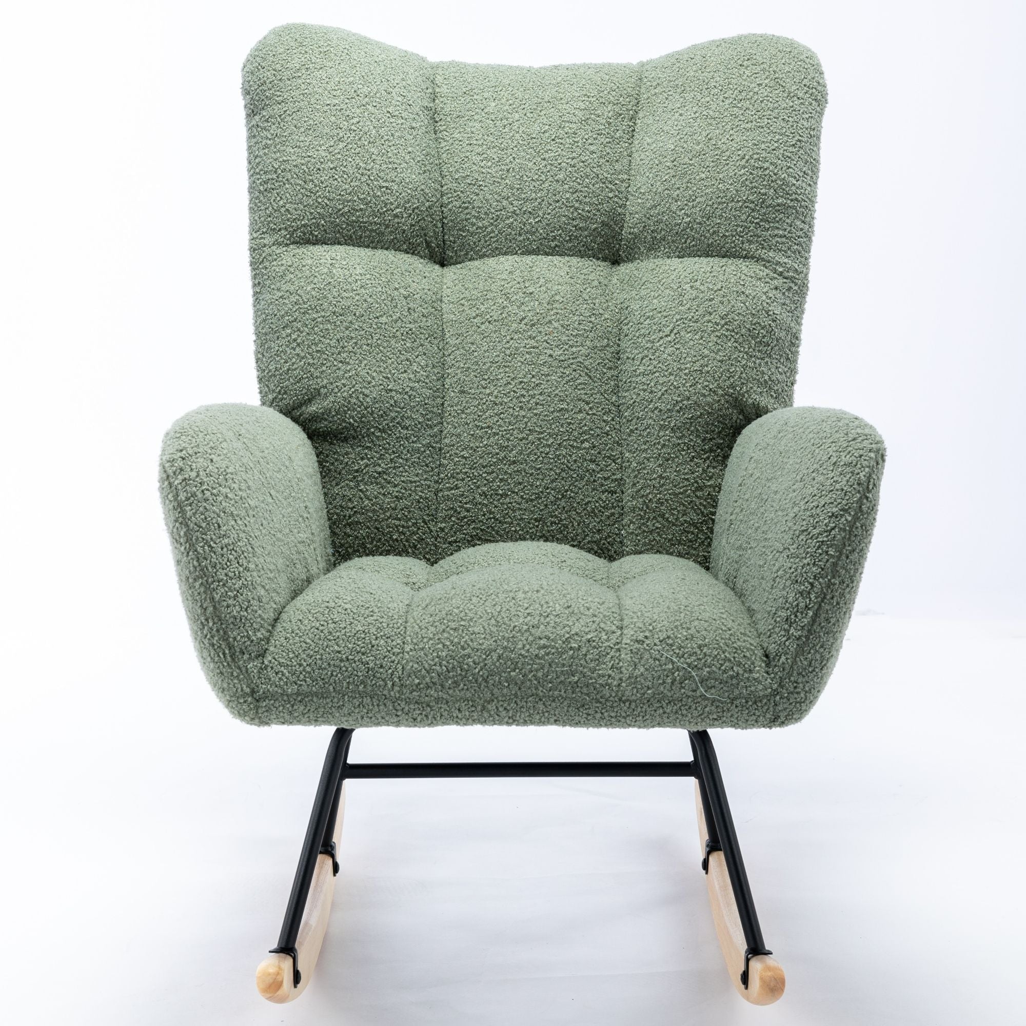 Wingback Rocking Chair with Storage Pocket, Upholstered in Soft Teddy Fabric, Featuring a Sturdy Solid Wood Base