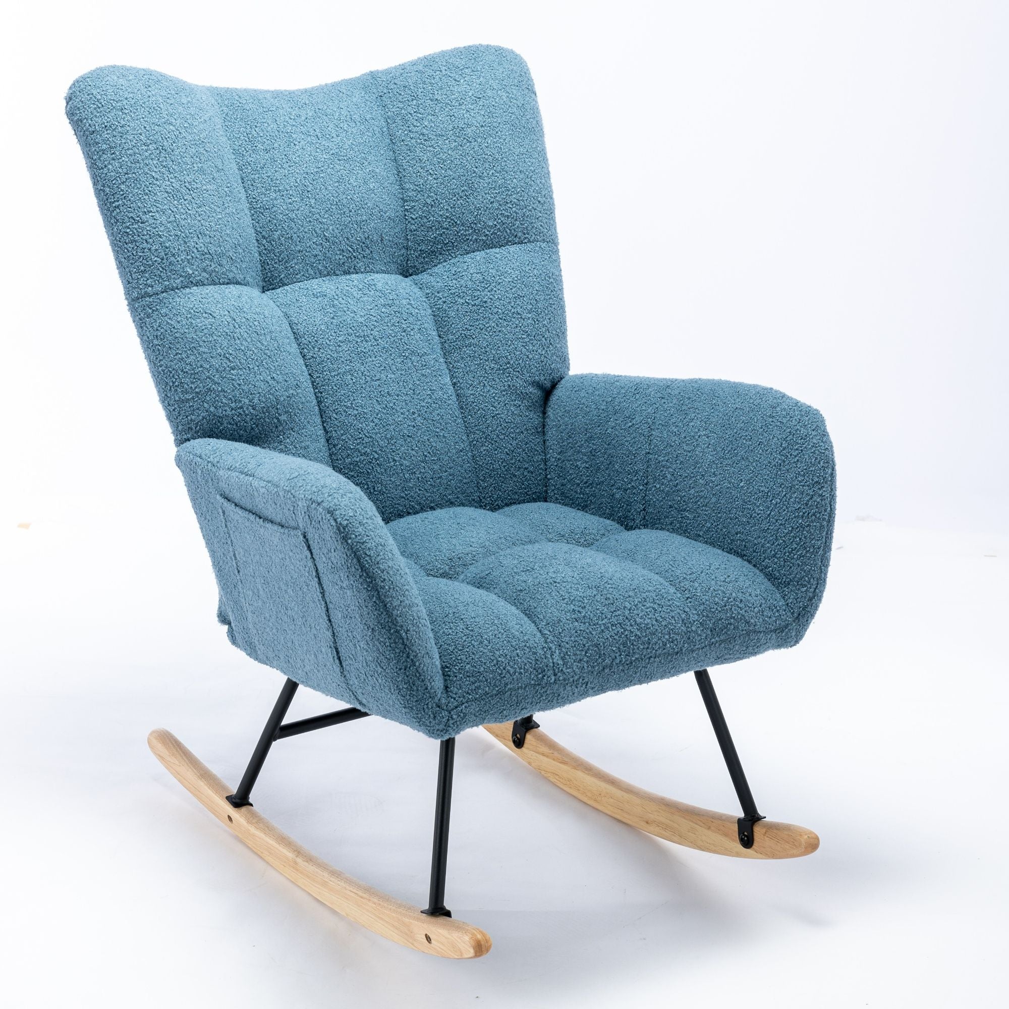 Wingback Rocking Chair with Storage Pocket, Upholstered in Soft Teddy Fabric, Featuring a Sturdy Solid Wood Base