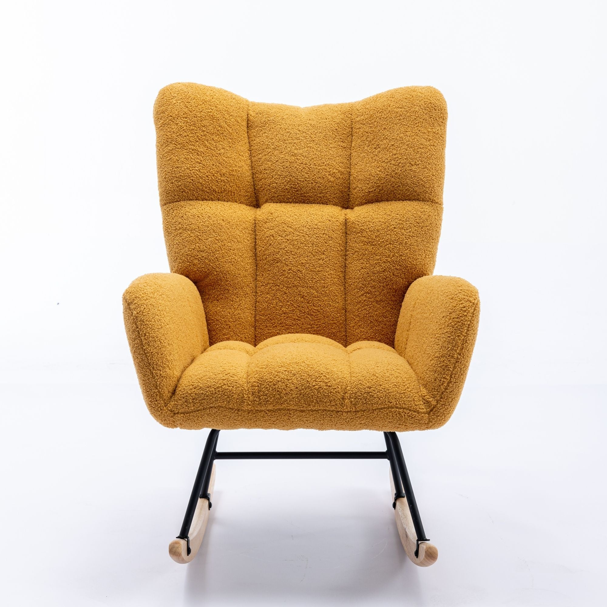 Wingback Rocking Chair with Storage Pocket, Upholstered in Soft Teddy Fabric, Featuring a Sturdy Solid Wood Base