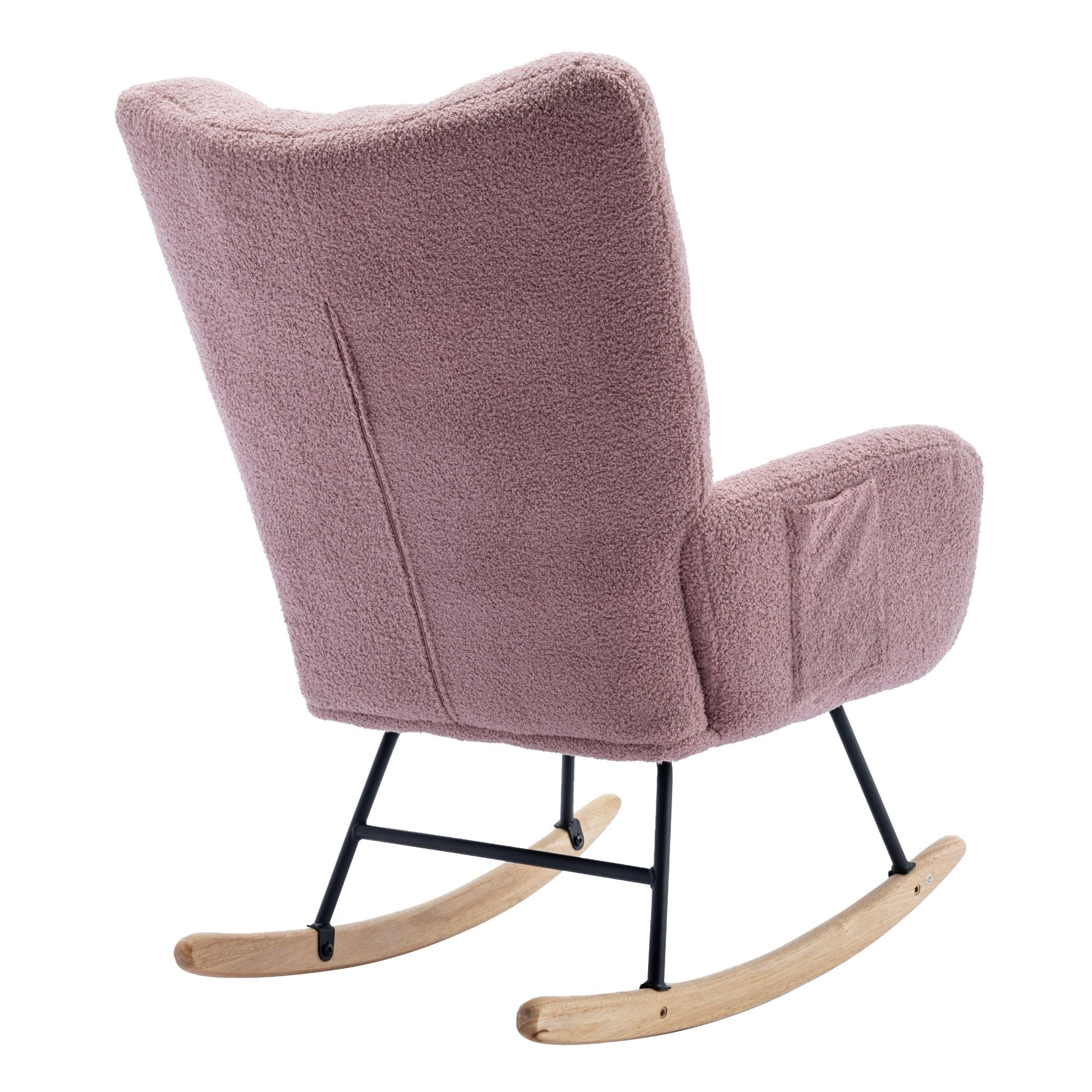 Wingback Rocking Chair with Storage Pocket, Upholstered in Soft Teddy Fabric, Featuring a Sturdy Solid Wood Base