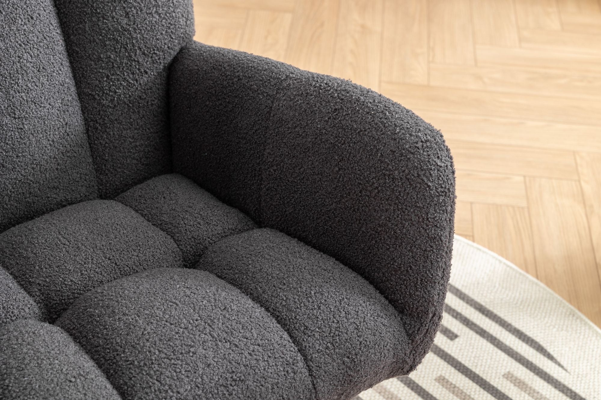 Wingback Rocking Chair with Storage Pocket, Upholstered in Soft Teddy Fabric, Featuring a Sturdy Solid Wood Base