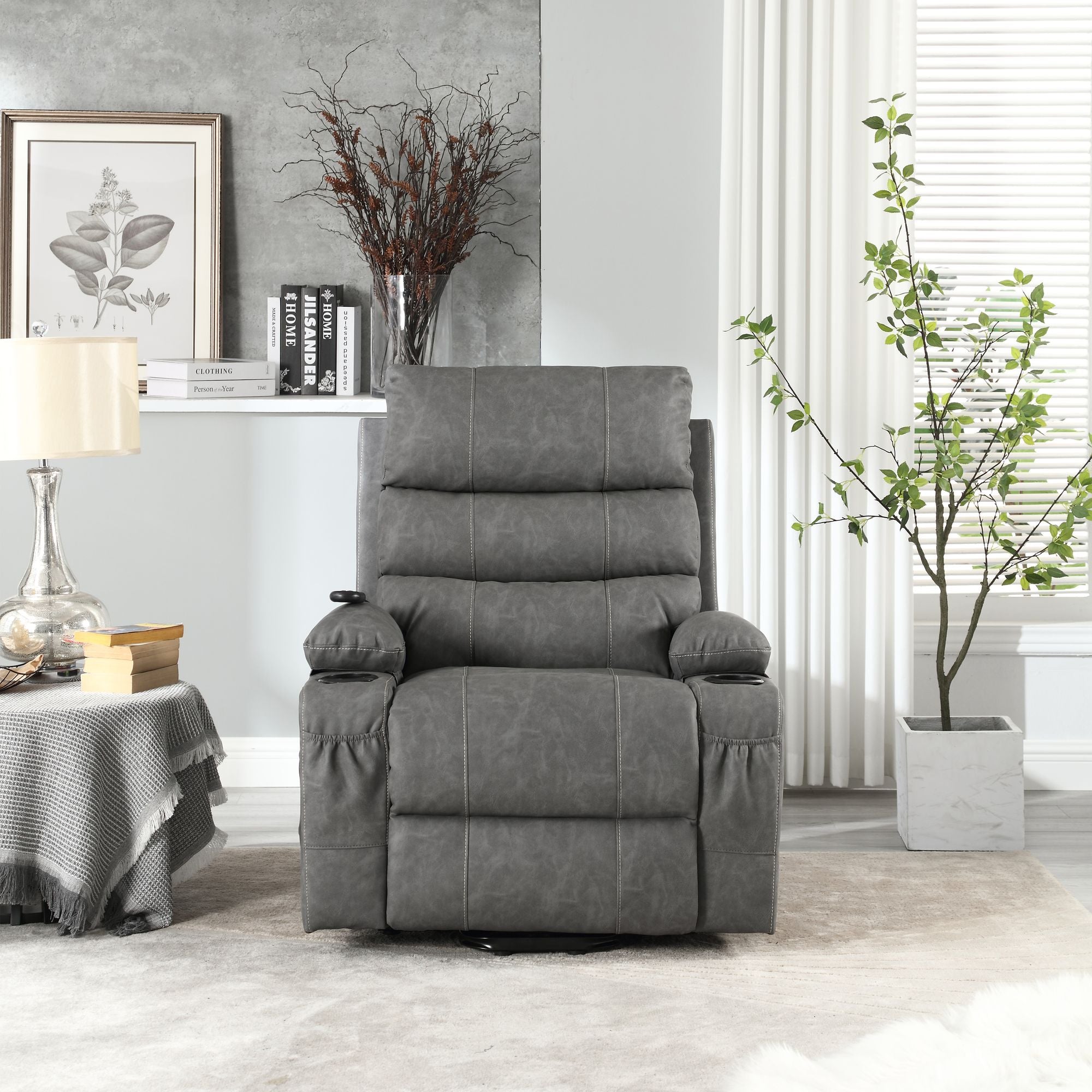 21" Wide Electric Lift Recliner for Elderly, Massage, Heat, Remote, Cup Holders, and Side Pockets