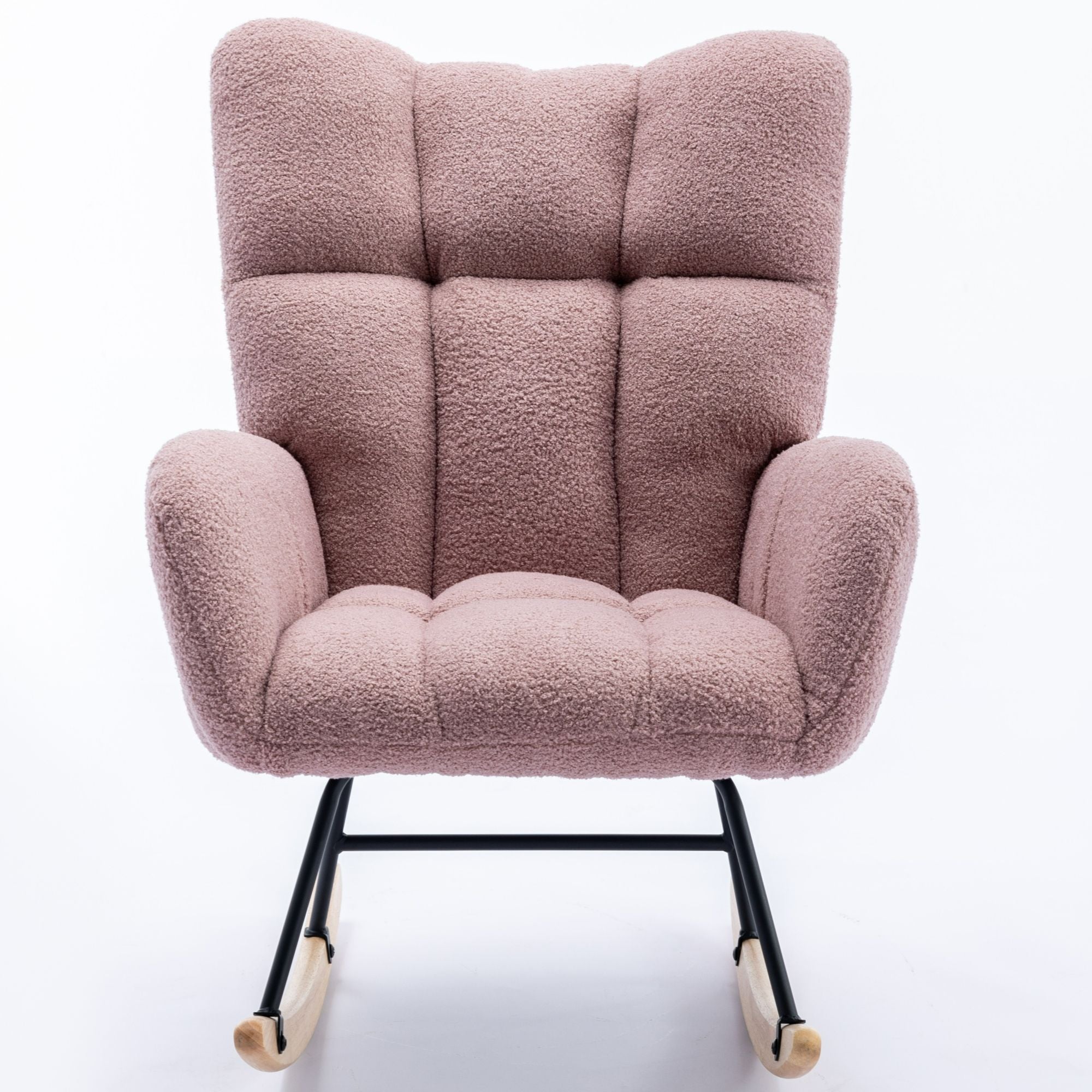 Wingback Rocking Chair with Storage Pocket, Upholstered in Soft Teddy Fabric, Featuring a Sturdy Solid Wood Base