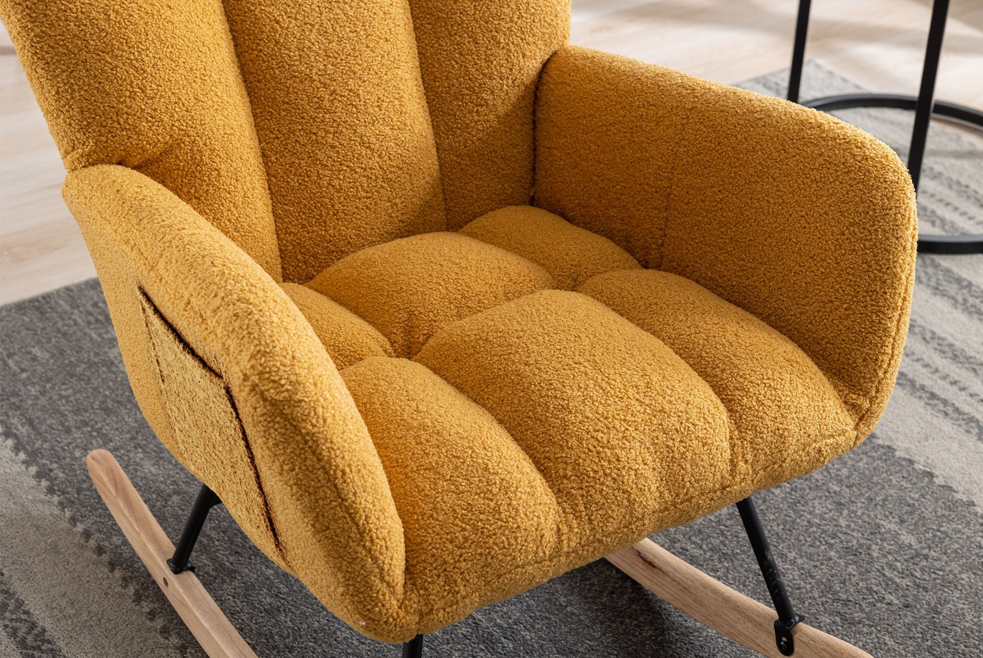 Wingback Rocking Chair with Storage Pocket, Upholstered in Soft Teddy Fabric, Featuring a Sturdy Solid Wood Base