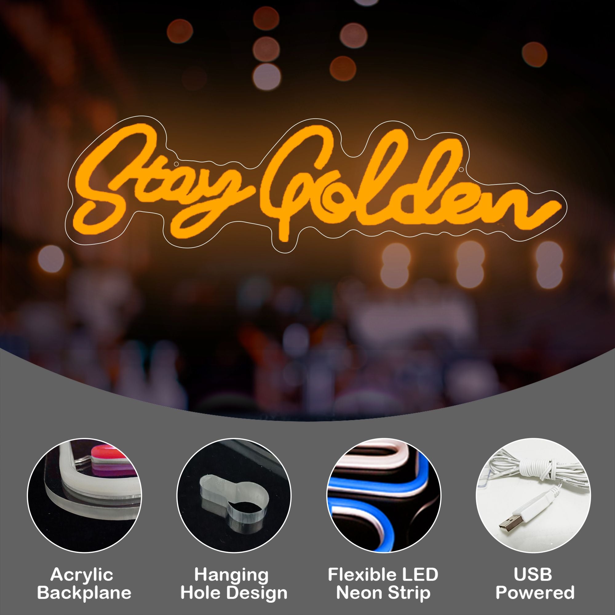 "Stay Golden" USB-Powered LED Neon Light Sign (1 Pc)