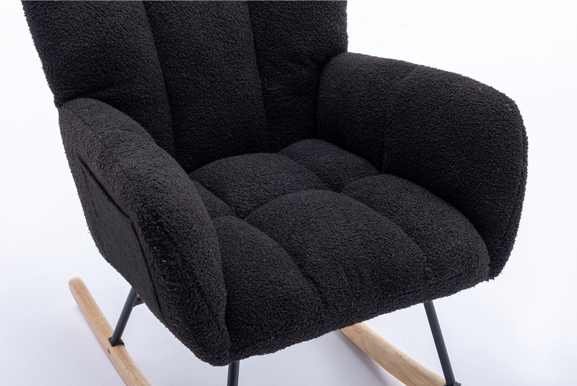 Wingback Rocking Chair with Storage Pocket, Upholstered in Soft Teddy Fabric, Featuring a Sturdy Solid Wood Base