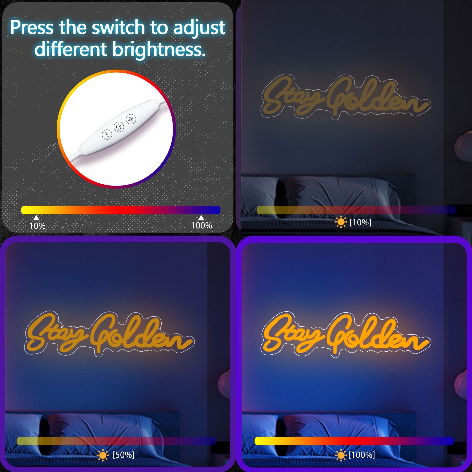 "Stay Golden" USB-Powered LED Neon Light Sign (1 Pc)