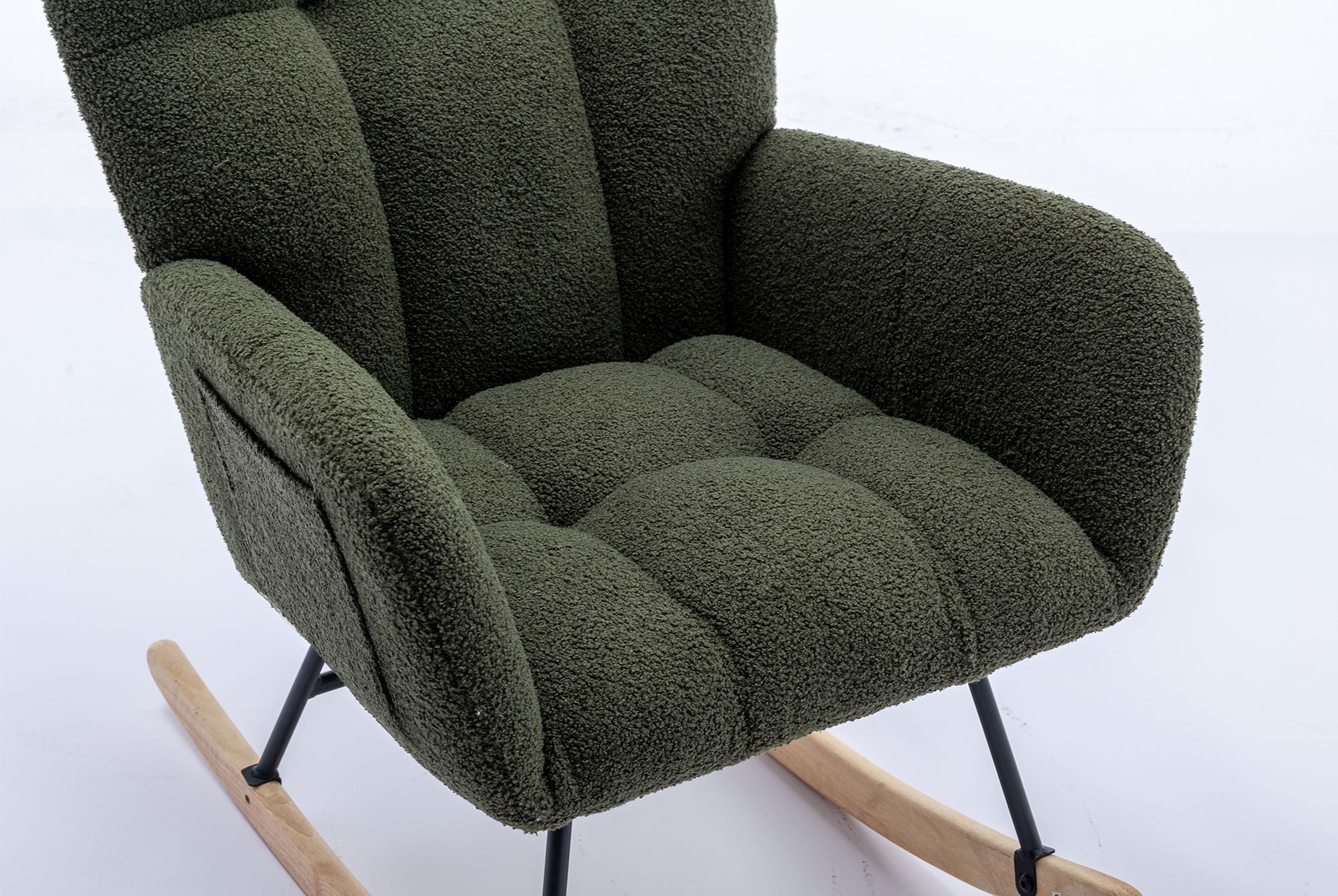 Wingback Rocking Chair with Storage Pocket, Upholstered in Soft Teddy Fabric, Featuring a Sturdy Solid Wood Base