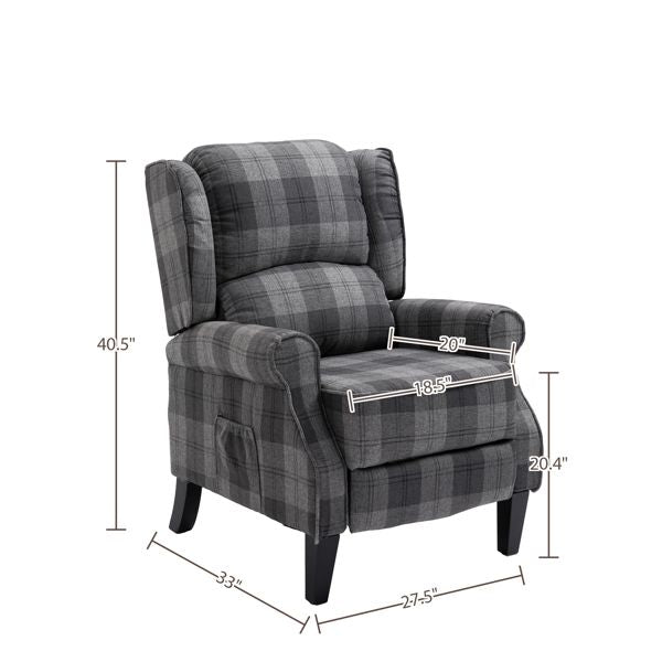 Modern Comfortable Upholstered Leisure Chair Multifunctional Recliner Chair Single Sofa with Footrest, Grey Check