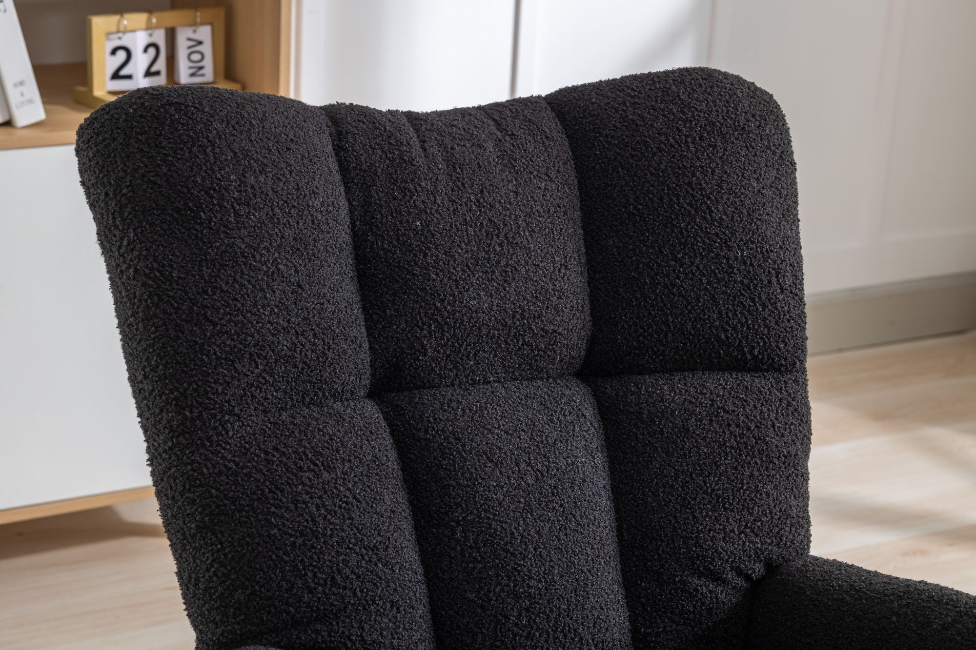 Wingback Rocking Chair with Storage Pocket, Upholstered in Soft Teddy Fabric, Featuring a Sturdy Solid Wood Base