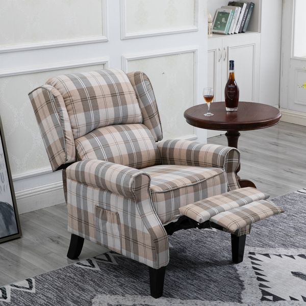 Modern Comfortable Upholstered Leisure Chair Multifunctional Recliner Chair Single Sofa with Footrest, Beige Check