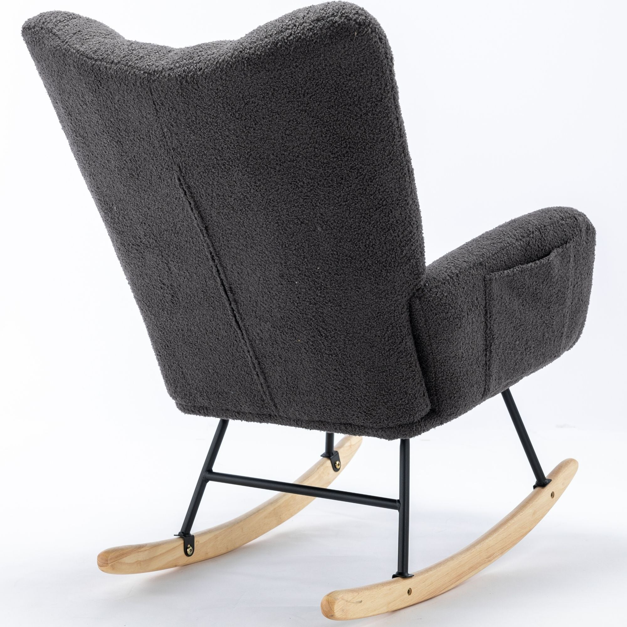 Wingback Rocking Chair with Storage Pocket, Upholstered in Soft Teddy Fabric, Featuring a Sturdy Solid Wood Base