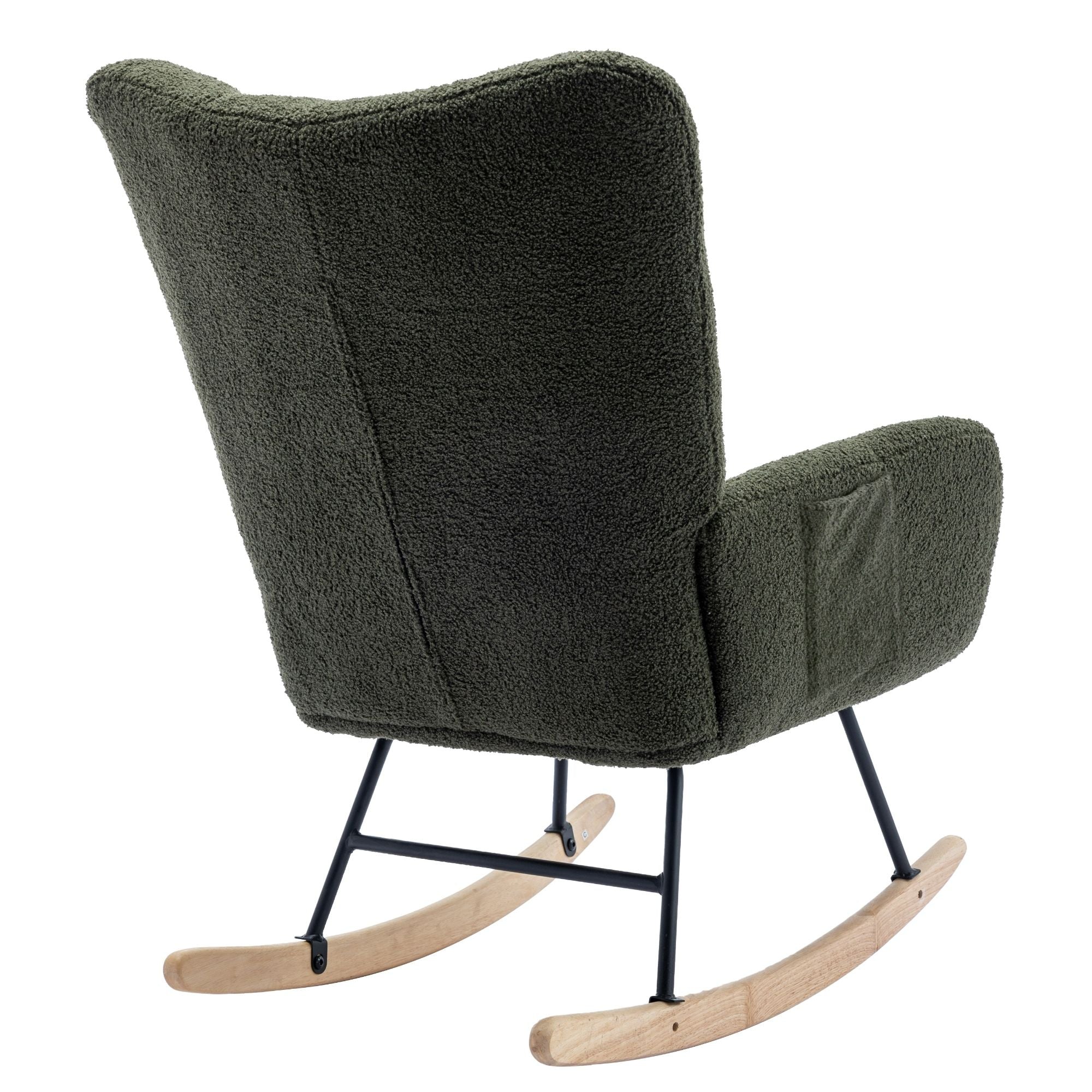 Wingback Rocking Chair with Storage Pocket, Upholstered in Soft Teddy Fabric, Featuring a Sturdy Solid Wood Base