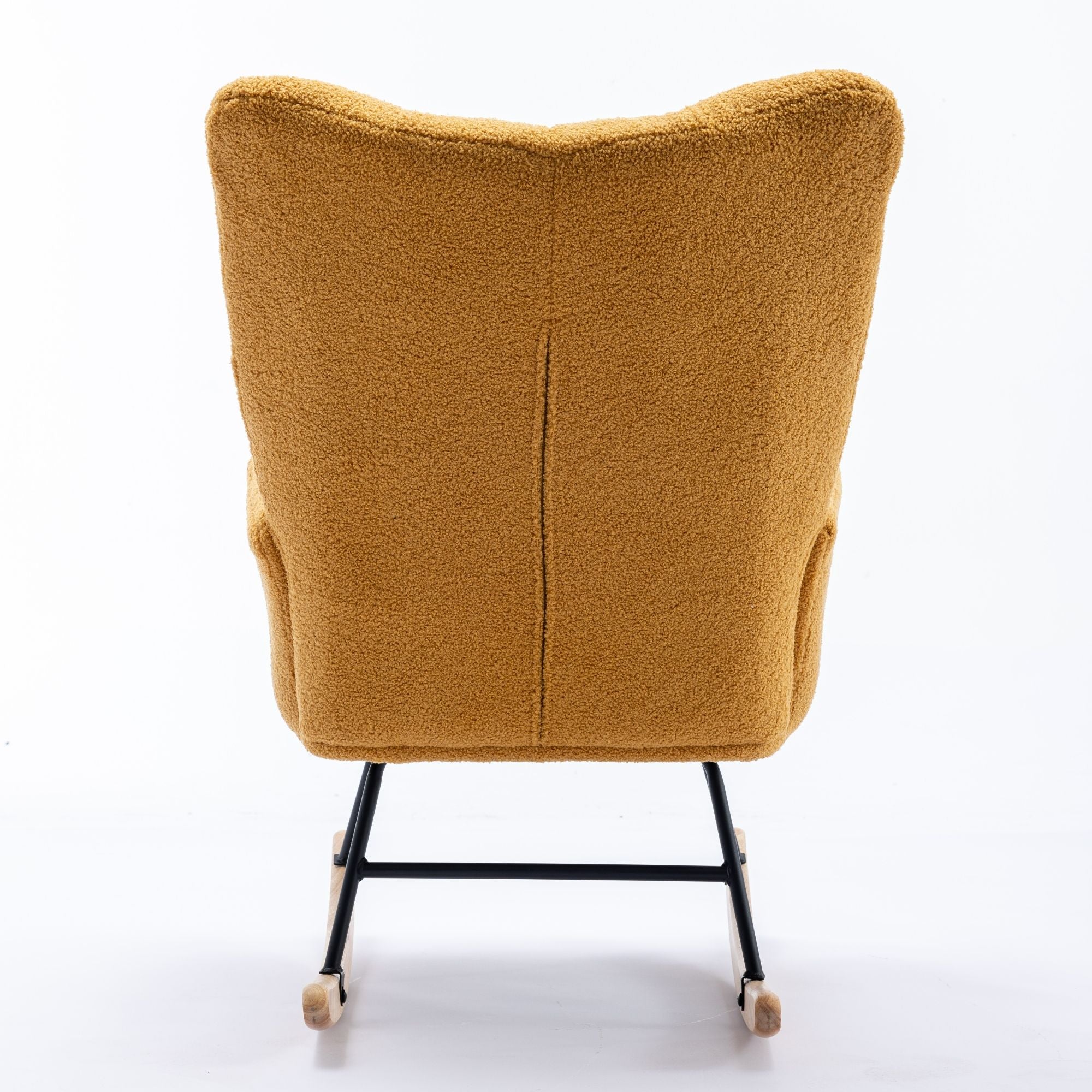 Wingback Rocking Chair with Storage Pocket, Upholstered in Soft Teddy Fabric, Featuring a Sturdy Solid Wood Base