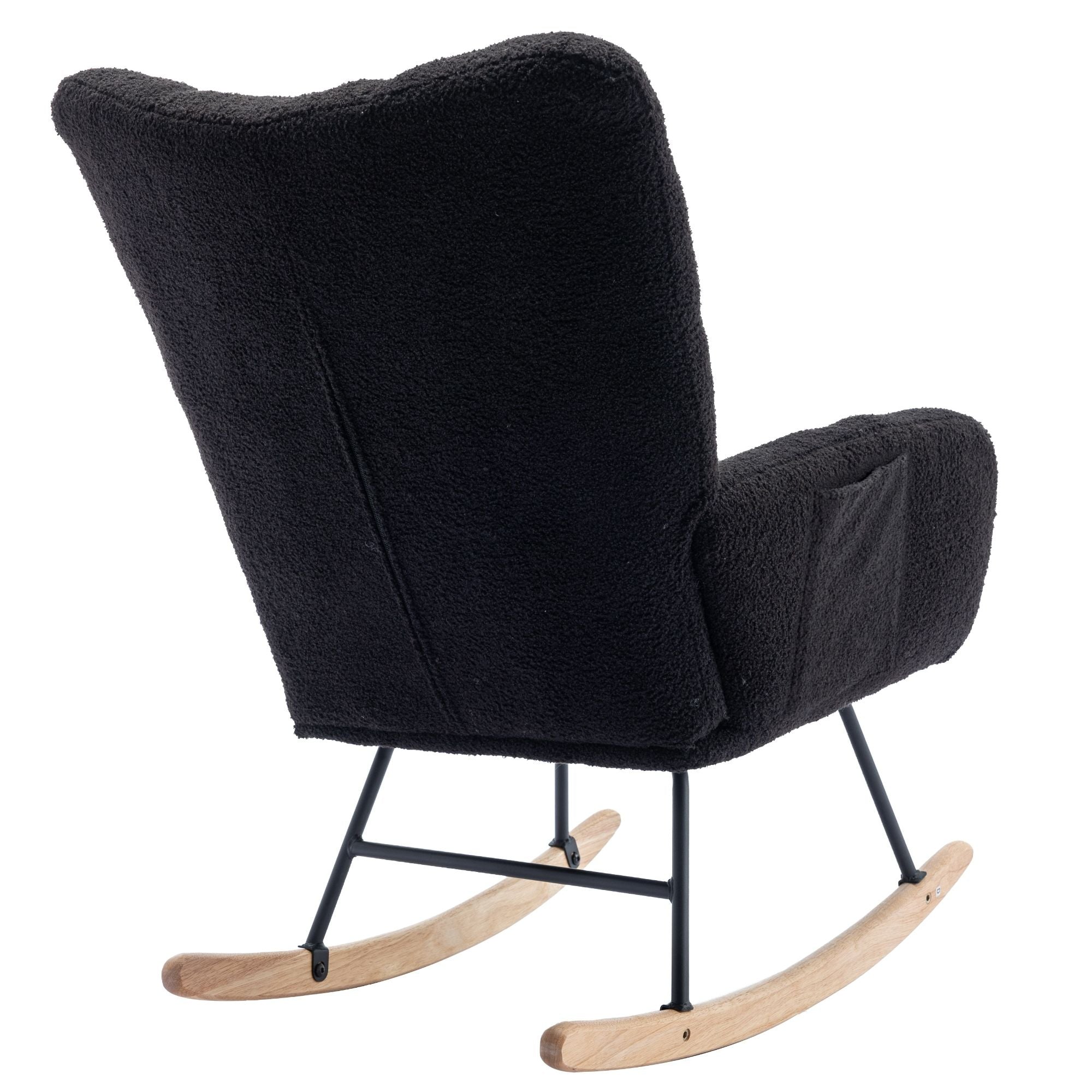 Wingback Rocking Chair with Storage Pocket, Upholstered in Soft Teddy Fabric, Featuring a Sturdy Solid Wood Base