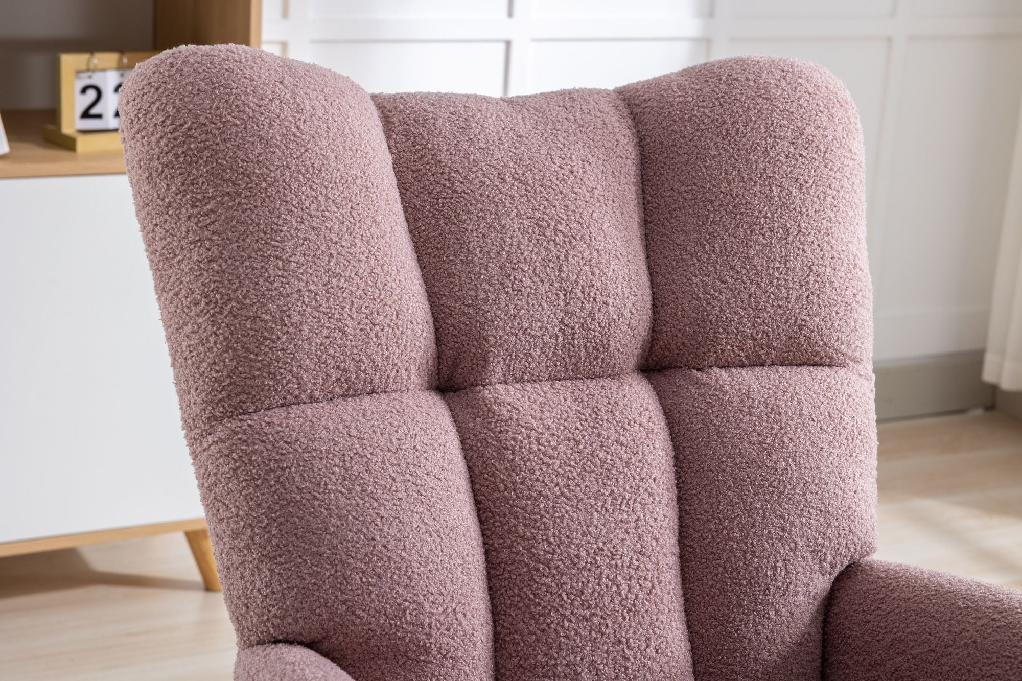 Wingback Rocking Chair with Storage Pocket, Upholstered in Soft Teddy Fabric, Featuring a Sturdy Solid Wood Base