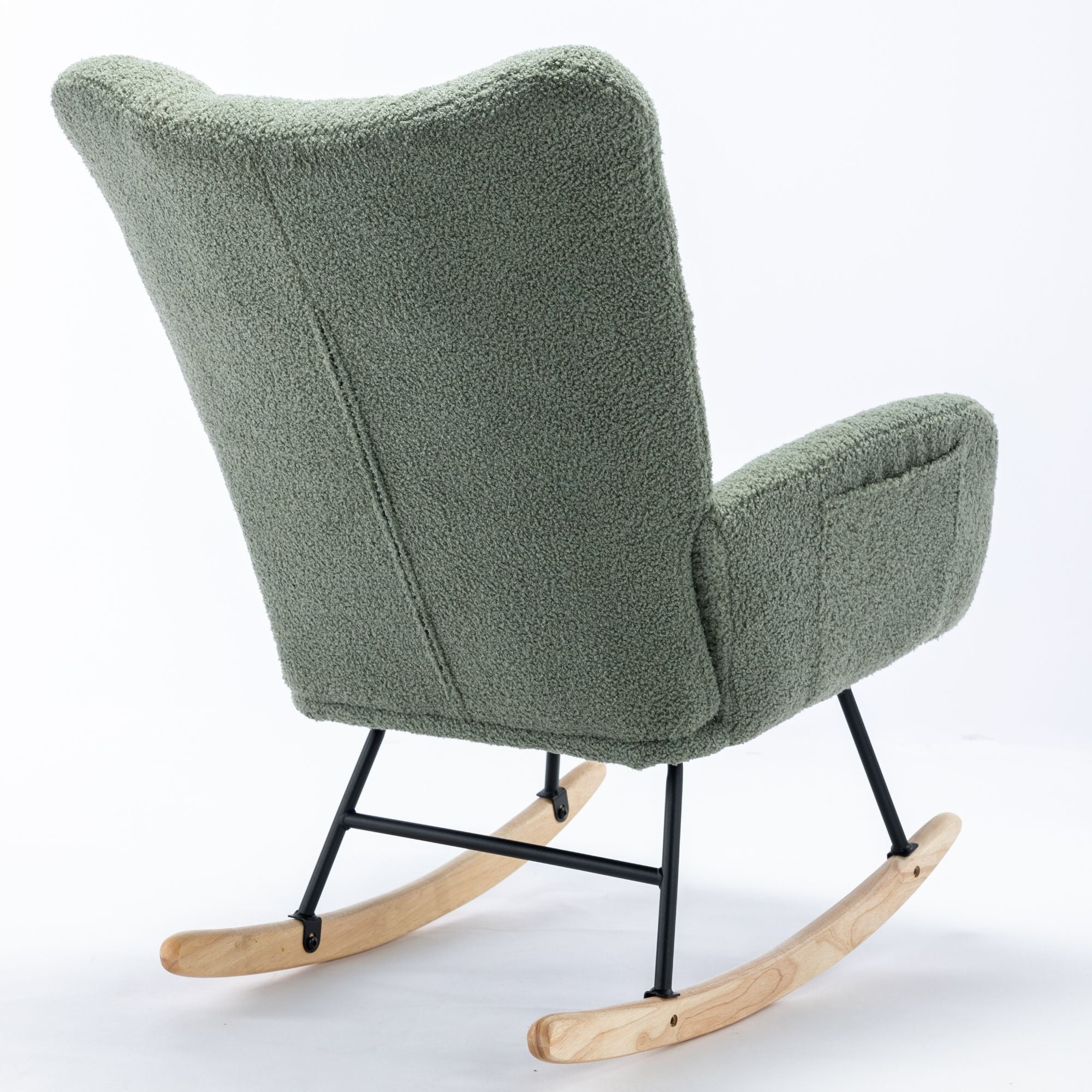 Wingback Rocking Chair with Storage Pocket, Upholstered in Soft Teddy Fabric, Featuring a Sturdy Solid Wood Base