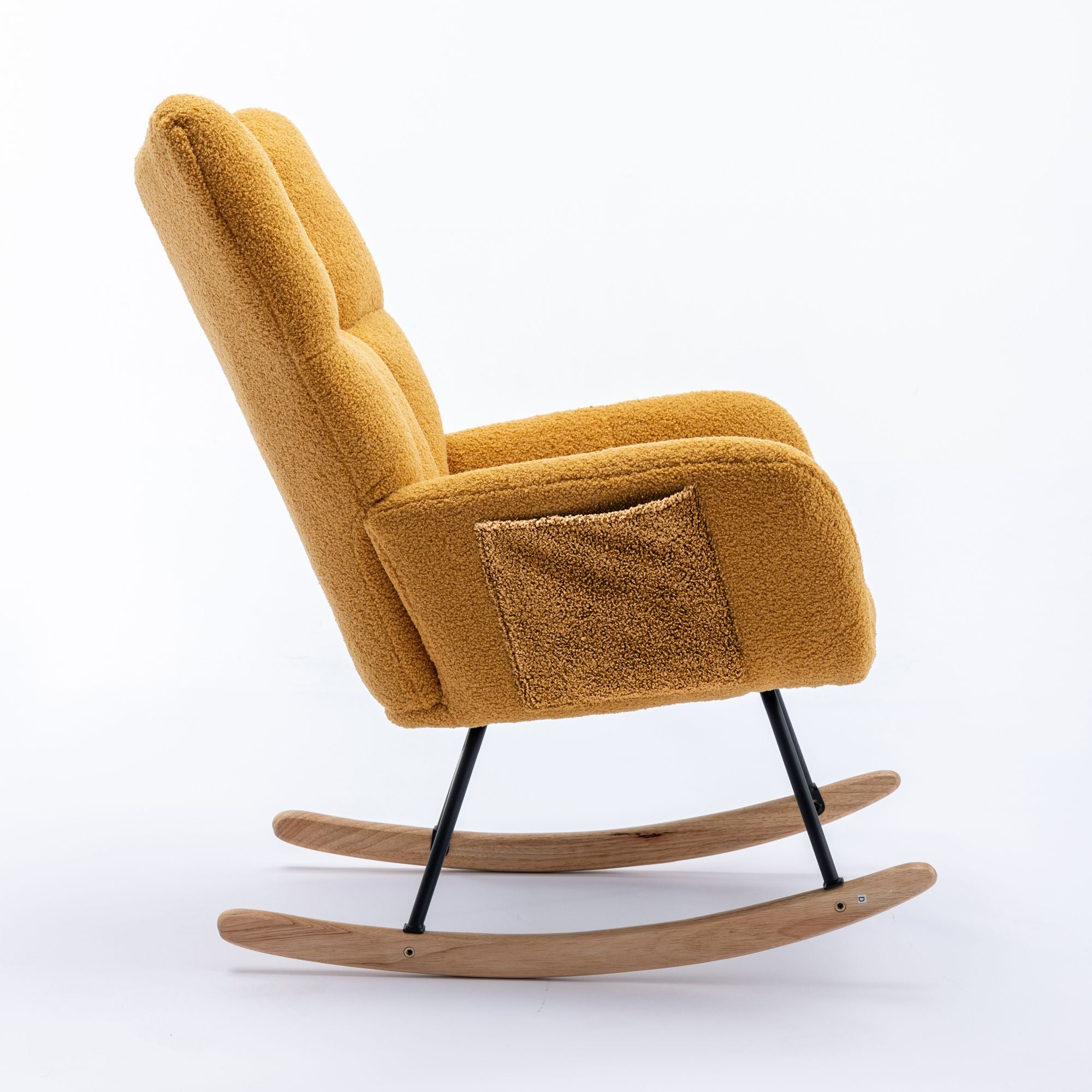 Wingback Rocking Chair with Storage Pocket, Upholstered in Soft Teddy Fabric, Featuring a Sturdy Solid Wood Base