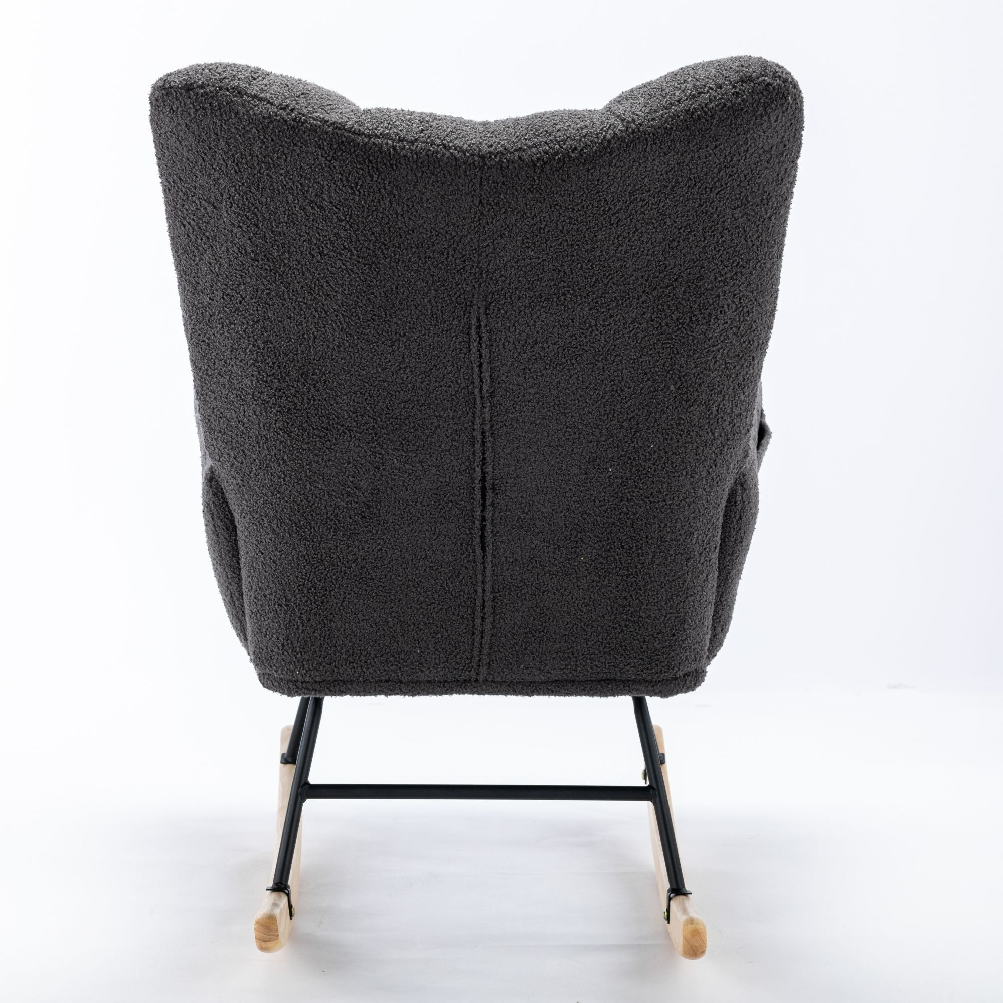 Wingback Rocking Chair with Storage Pocket, Upholstered in Soft Teddy Fabric, Featuring a Sturdy Solid Wood Base