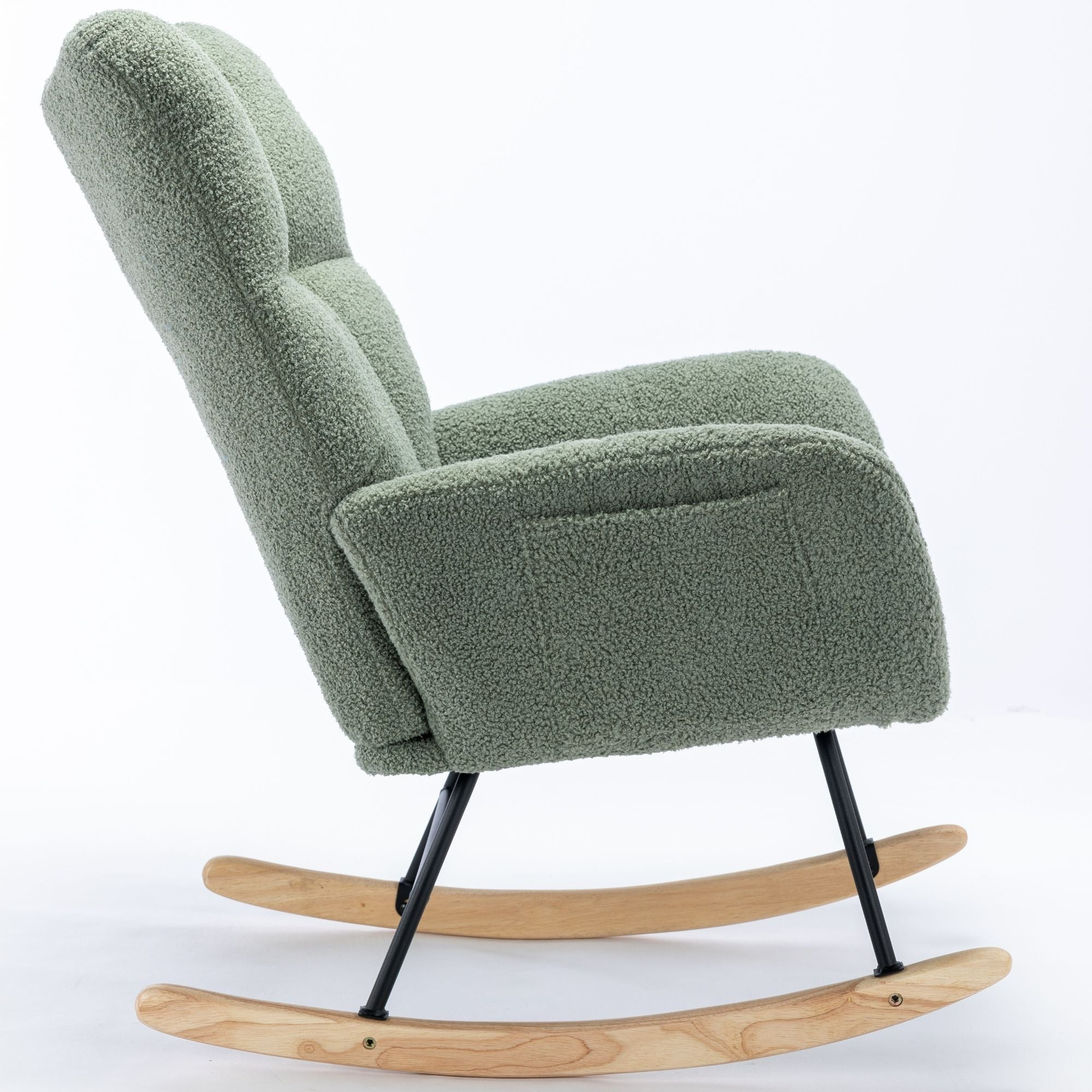 Wingback Rocking Chair with Storage Pocket, Upholstered in Soft Teddy Fabric, Featuring a Sturdy Solid Wood Base