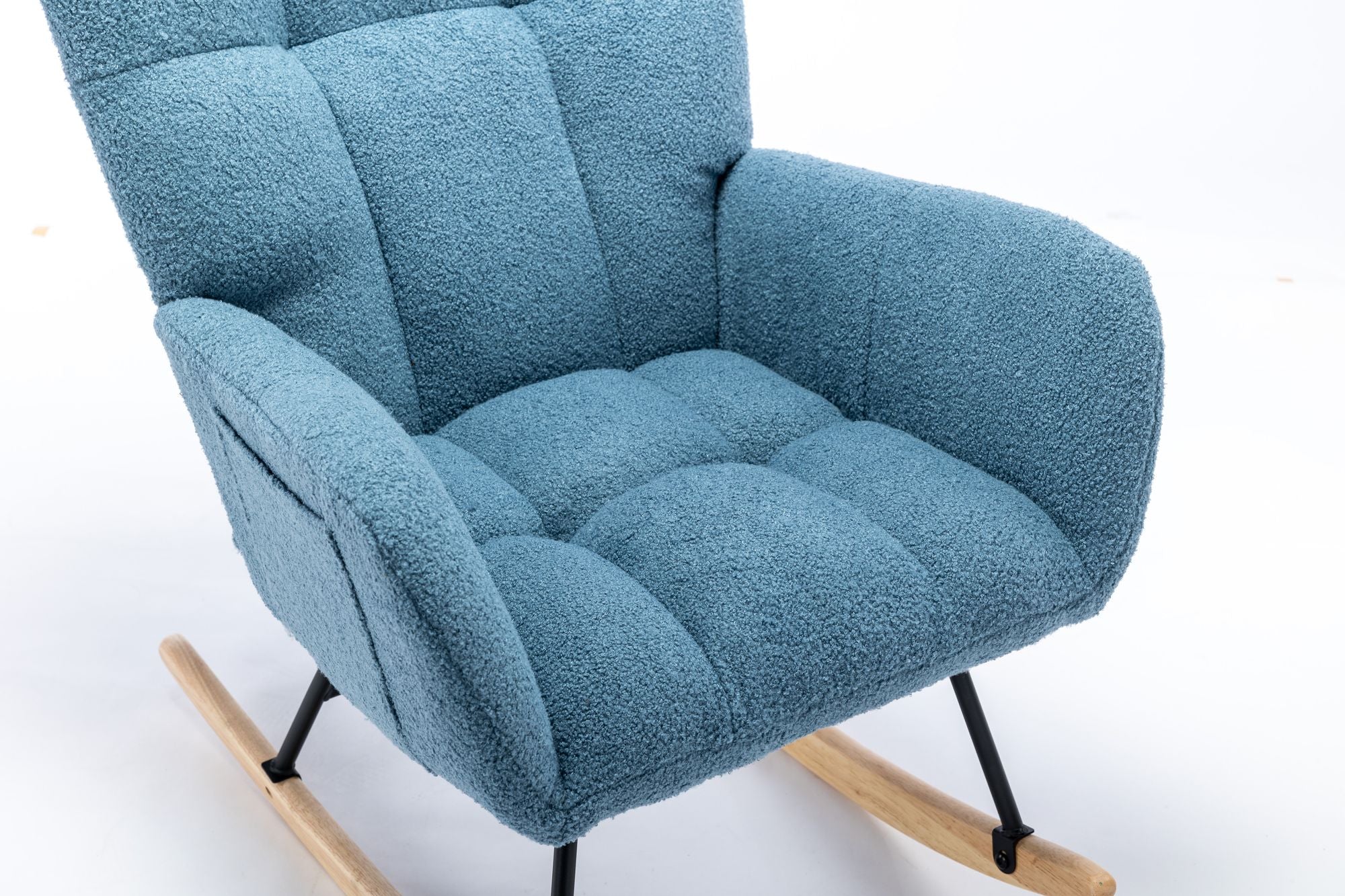 Wingback Rocking Chair with Storage Pocket, Upholstered in Soft Teddy Fabric, Featuring a Sturdy Solid Wood Base