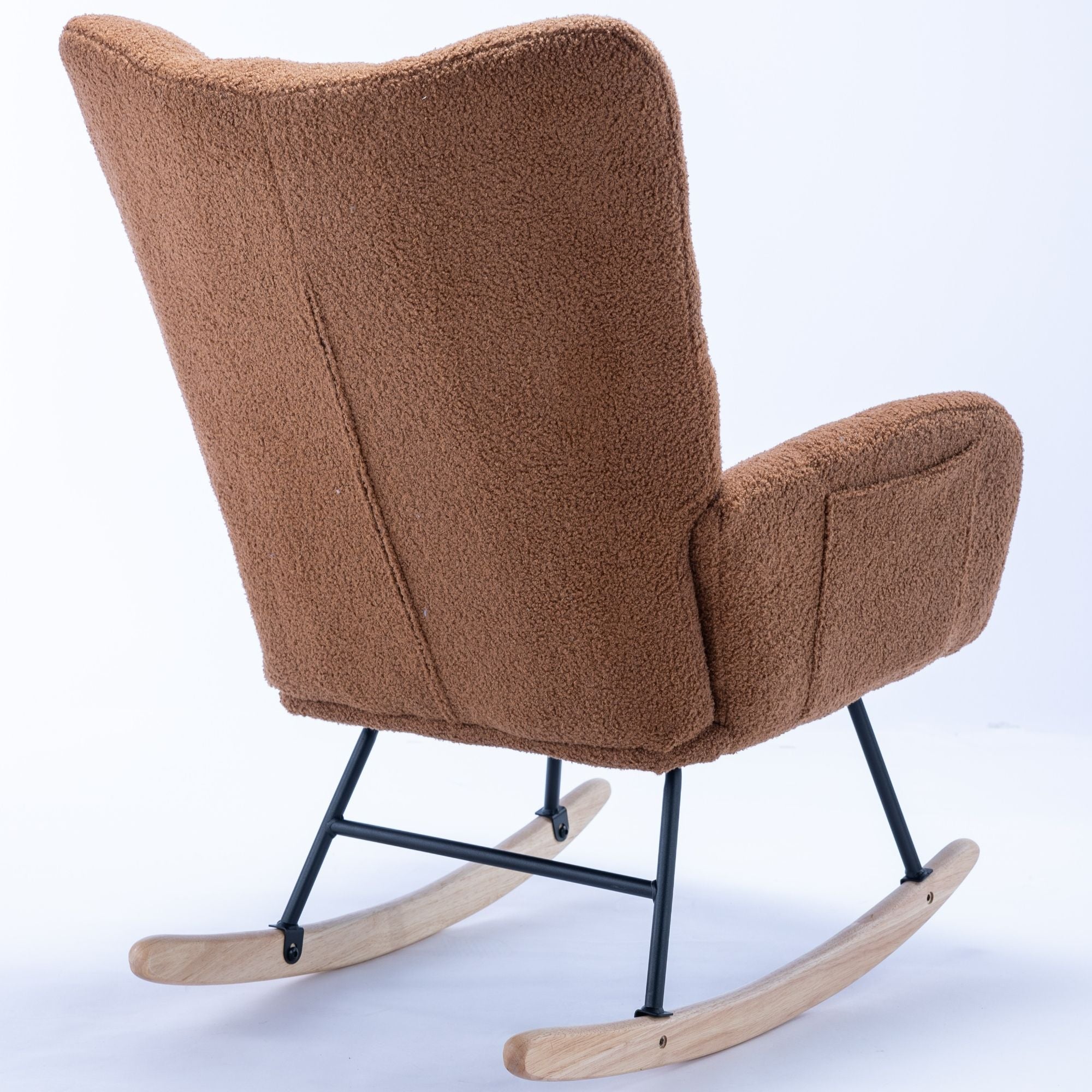 Wingback Rocking Chair with Storage Pocket, Upholstered in Soft Teddy Fabric, Featuring a Sturdy Solid Wood Base