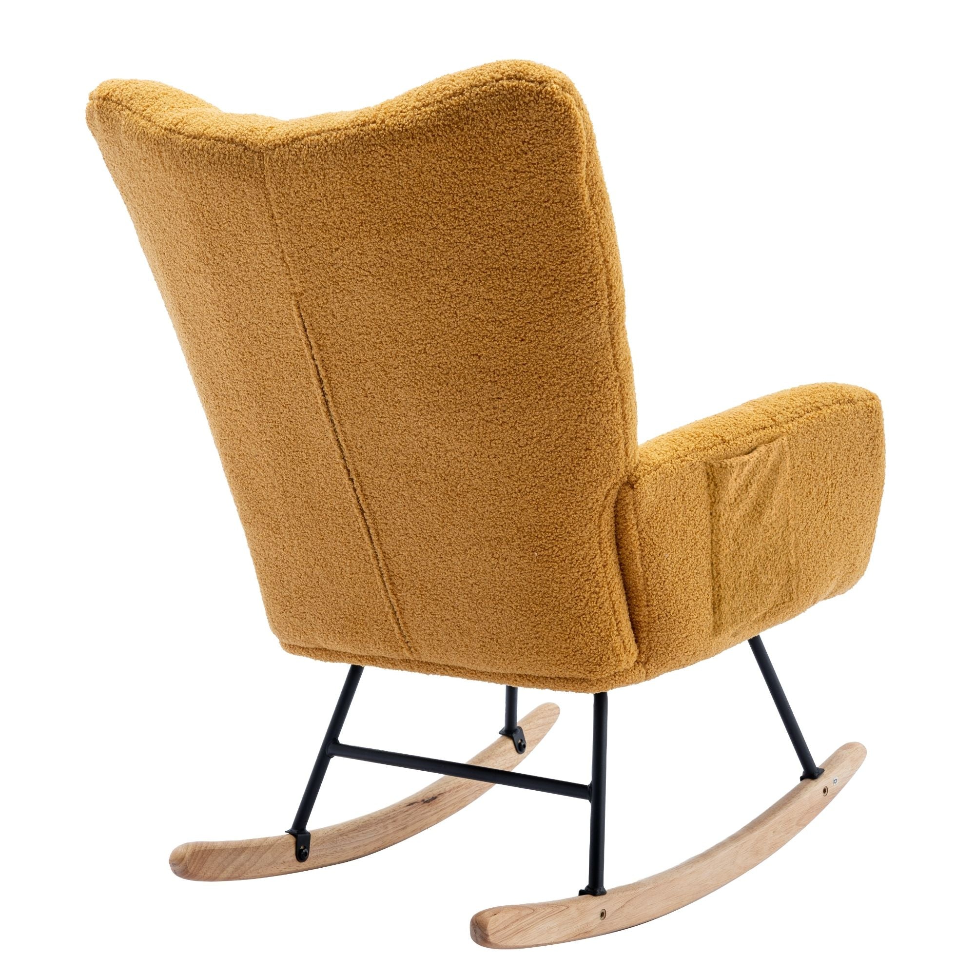 Wingback Rocking Chair with Storage Pocket, Upholstered in Soft Teddy Fabric, Featuring a Sturdy Solid Wood Base