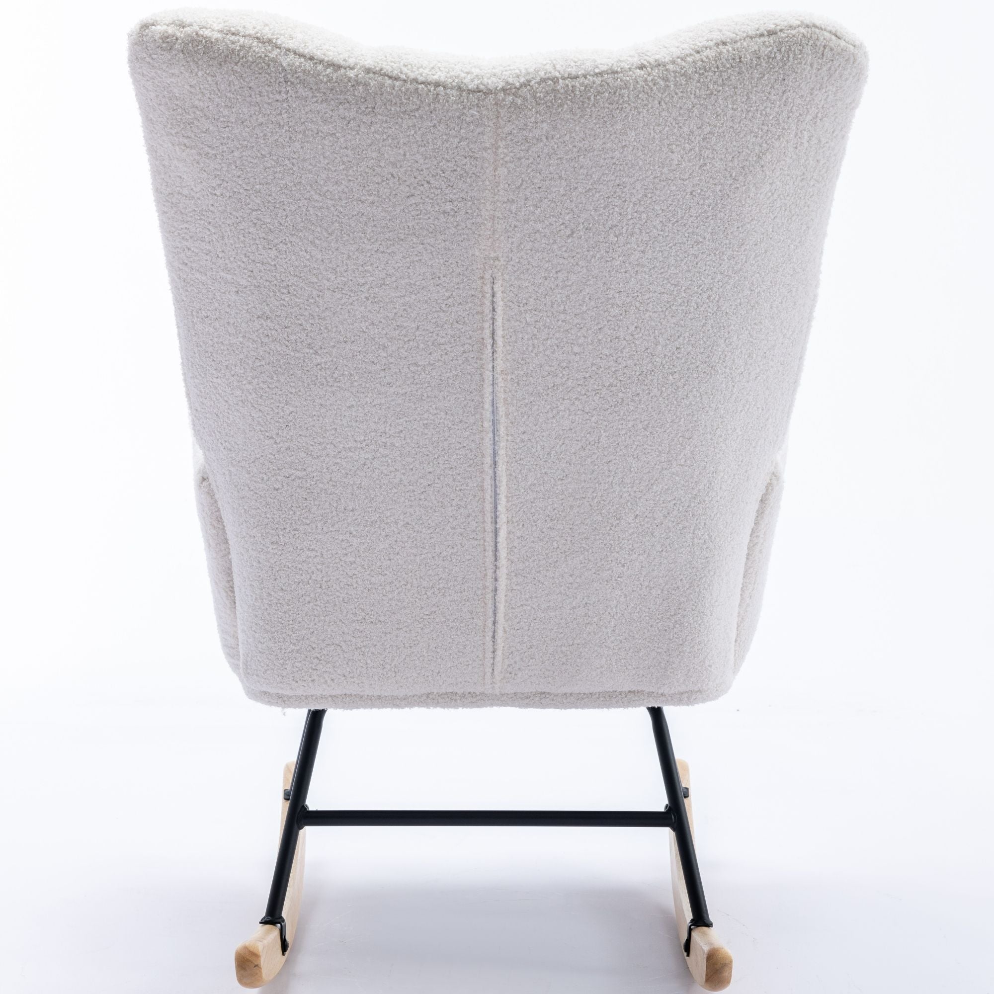 Wingback Rocking Chair with Storage Pocket, Upholstered in Soft Teddy Fabric, Featuring a Sturdy Solid Wood Base