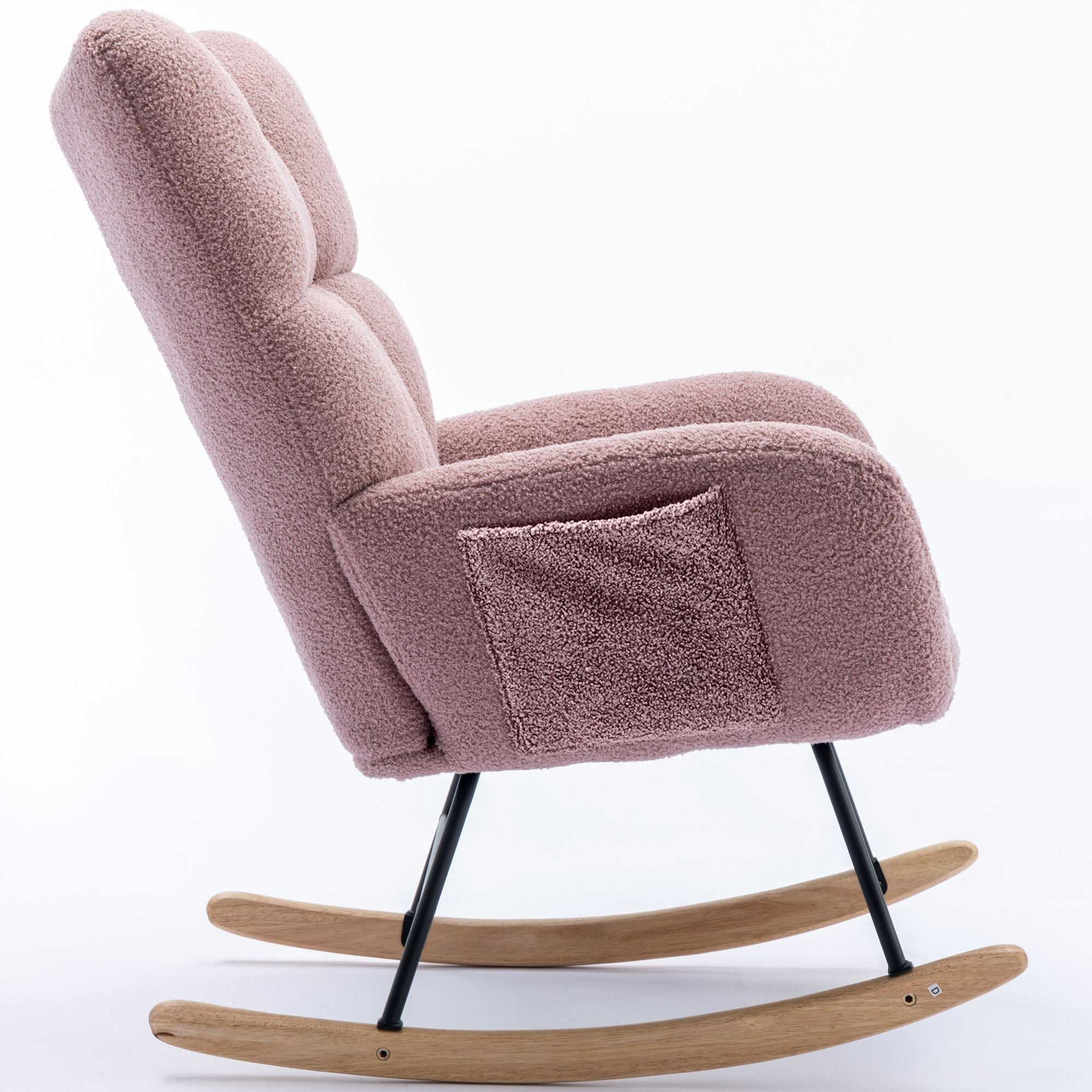 Wingback Rocking Chair with Storage Pocket, Upholstered in Soft Teddy Fabric, Featuring a Sturdy Solid Wood Base