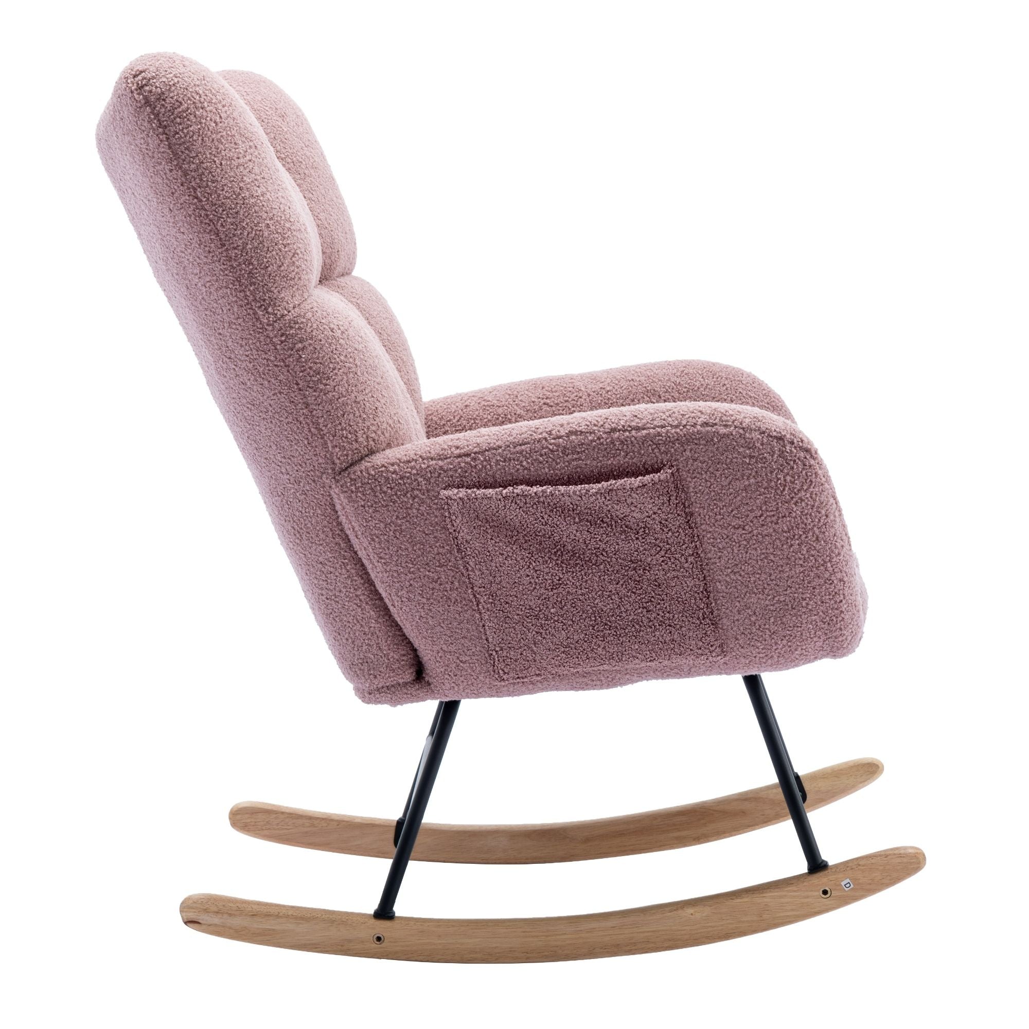 Wingback Rocking Chair with Storage Pocket, Upholstered in Soft Teddy Fabric, Featuring a Sturdy Solid Wood Base