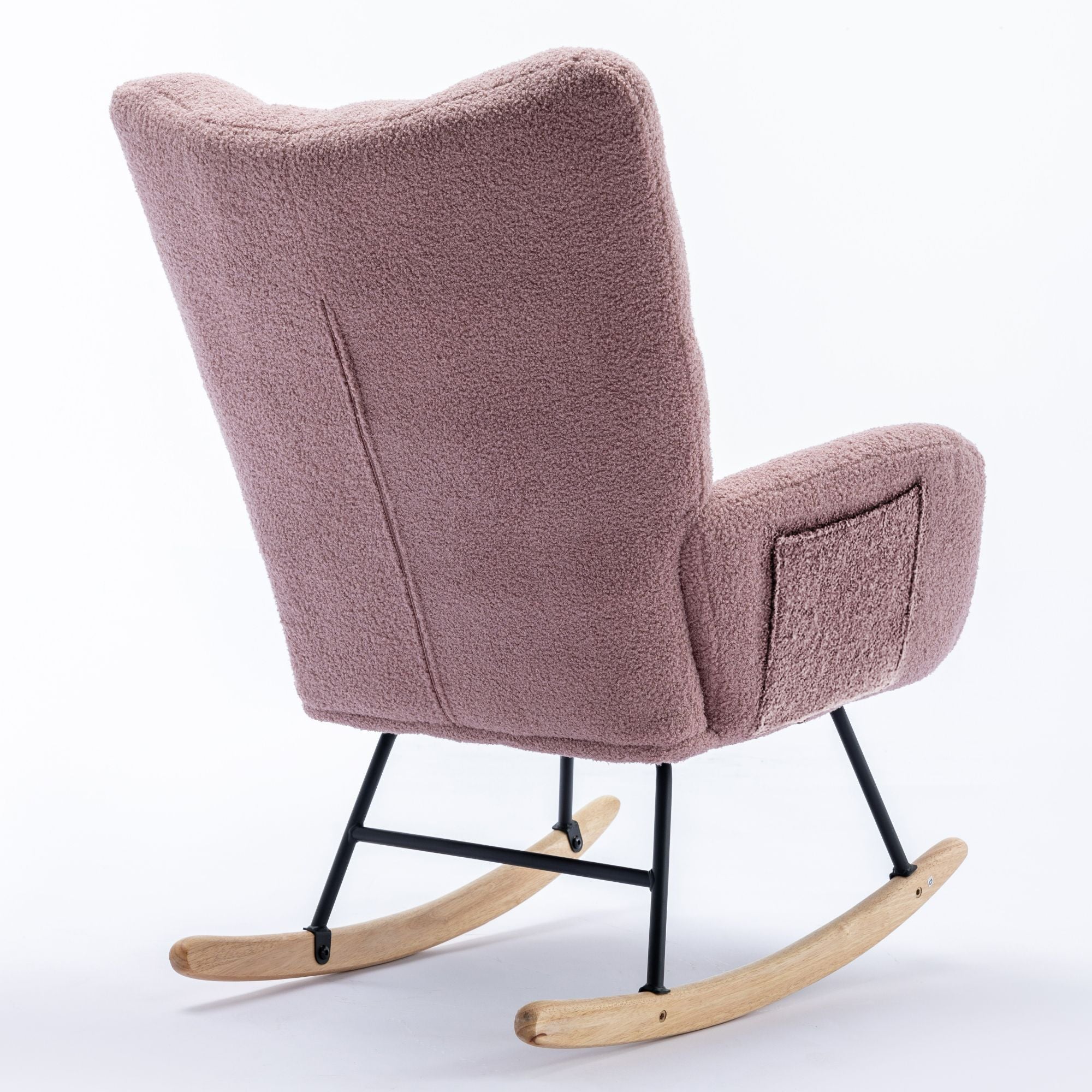 Wingback Rocking Chair with Storage Pocket, Upholstered in Soft Teddy Fabric, Featuring a Sturdy Solid Wood Base