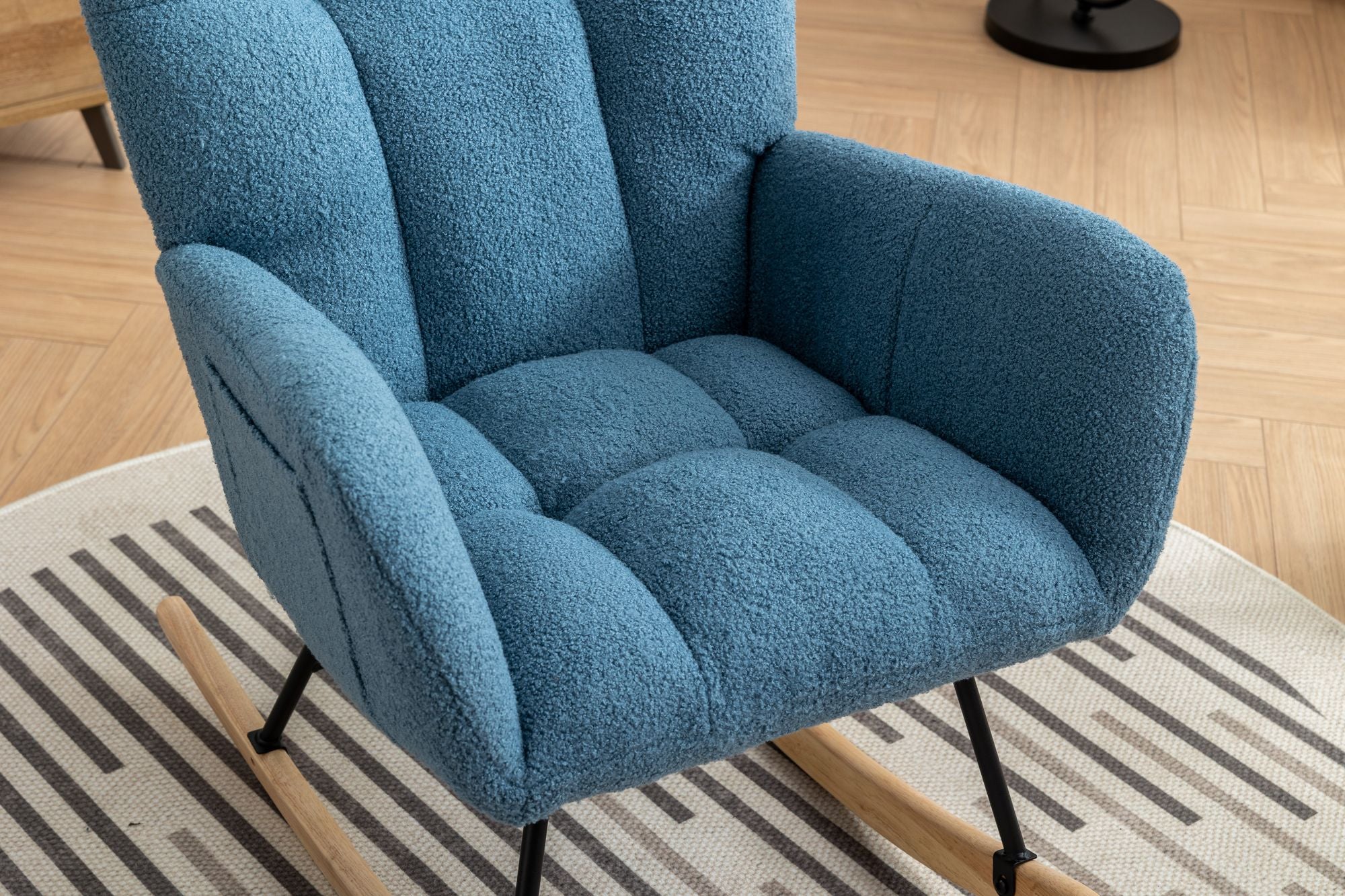 Wingback Rocking Chair with Storage Pocket, Upholstered in Soft Teddy Fabric, Featuring a Sturdy Solid Wood Base