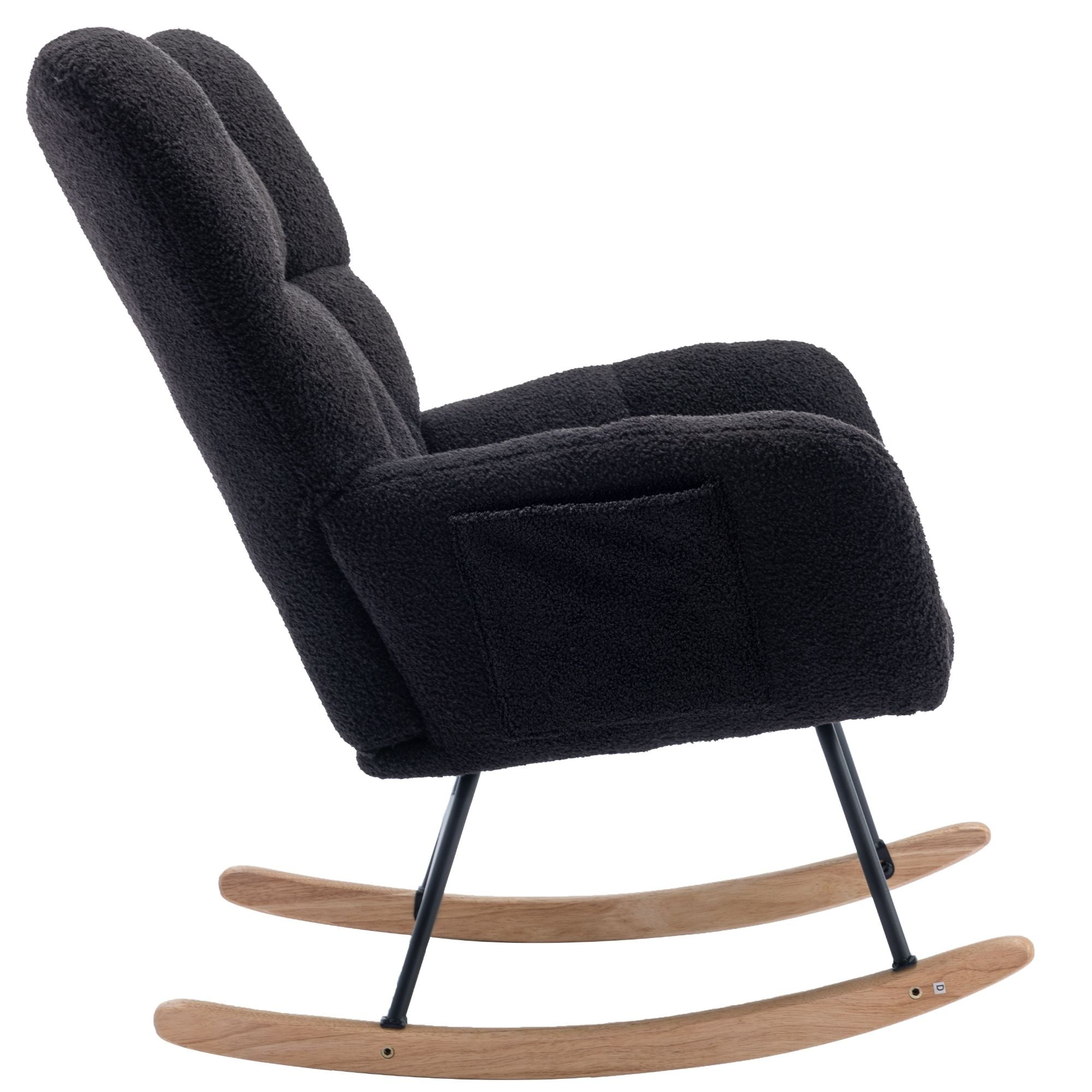 Wingback Rocking Chair with Storage Pocket, Upholstered in Soft Teddy Fabric, Featuring a Sturdy Solid Wood Base