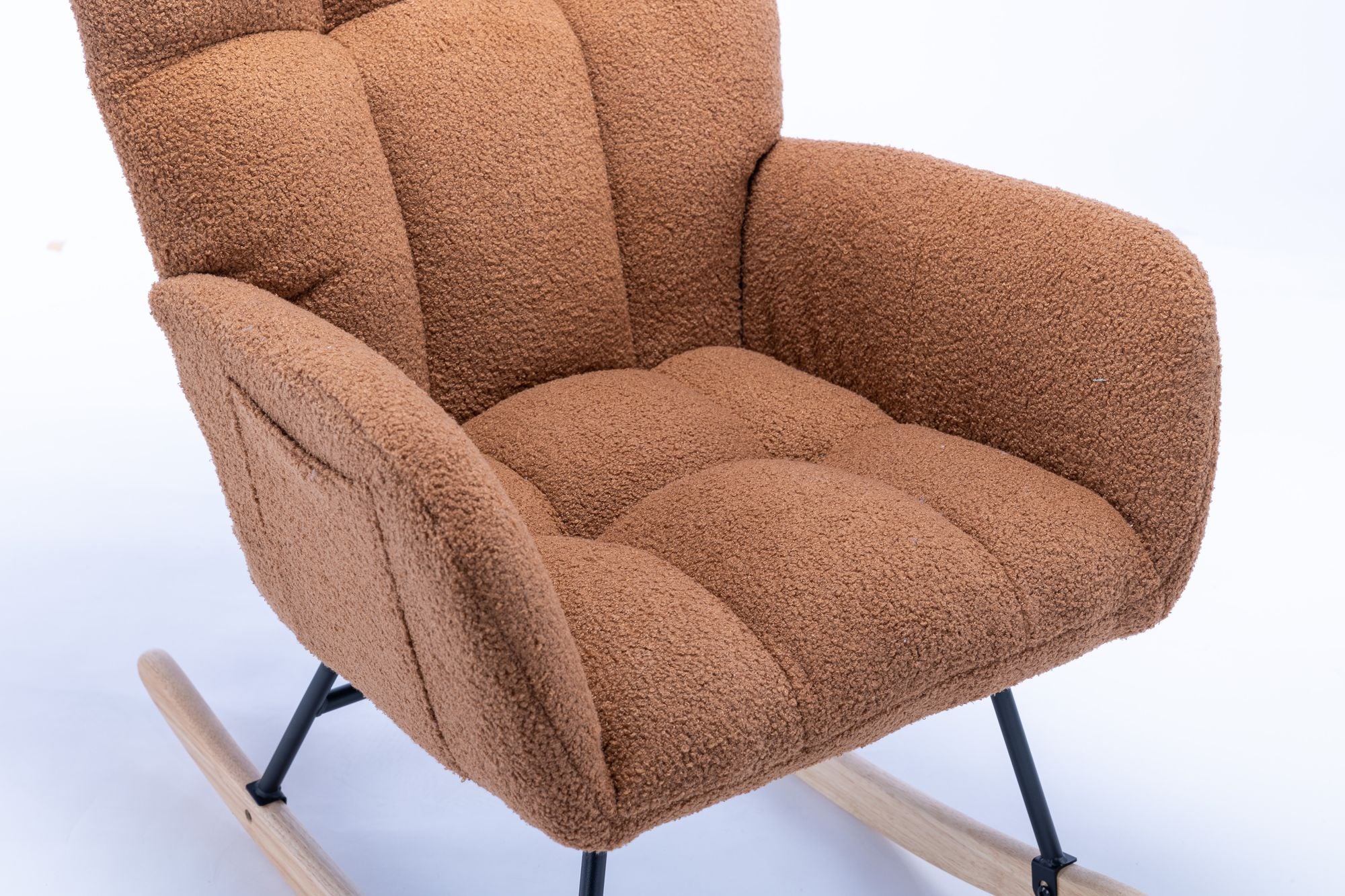 Wingback Rocking Chair with Storage Pocket, Upholstered in Soft Teddy Fabric, Featuring a Sturdy Solid Wood Base