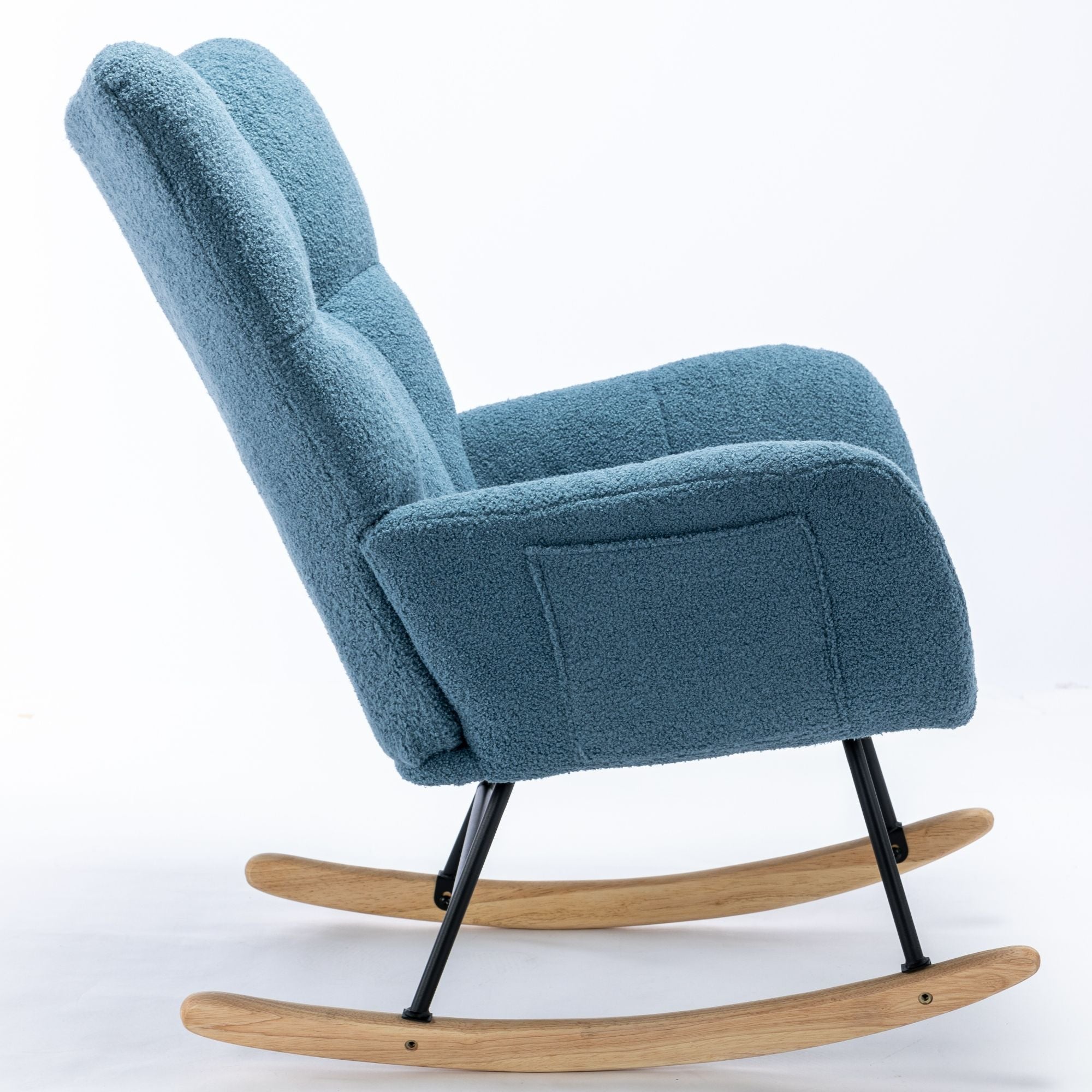 Wingback Rocking Chair with Storage Pocket, Upholstered in Soft Teddy Fabric, Featuring a Sturdy Solid Wood Base