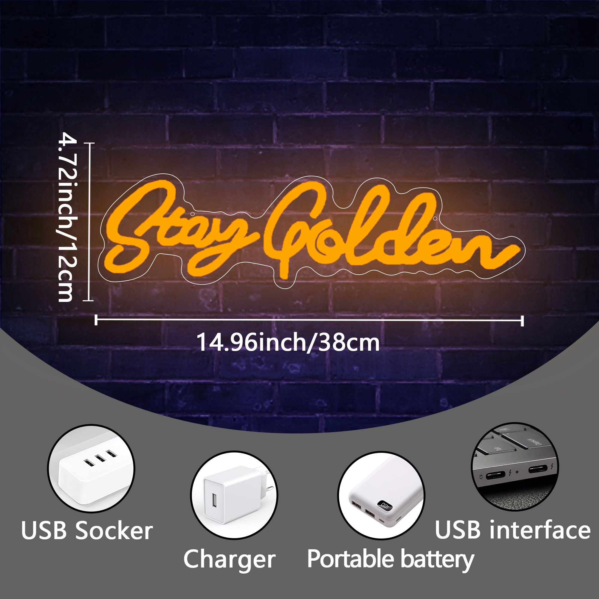 "Stay Golden" USB-Powered LED Neon Light Sign (1 Pc)