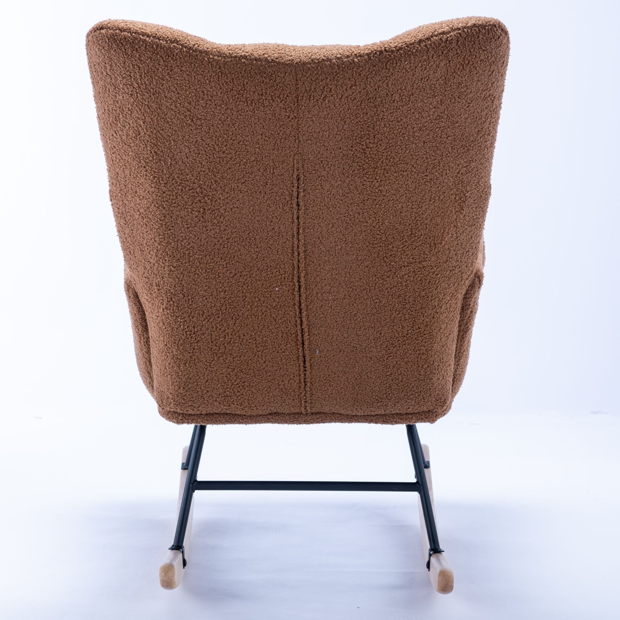 Wingback Rocking Chair with Storage Pocket, Upholstered in Soft Teddy Fabric, Featuring a Sturdy Solid Wood Base