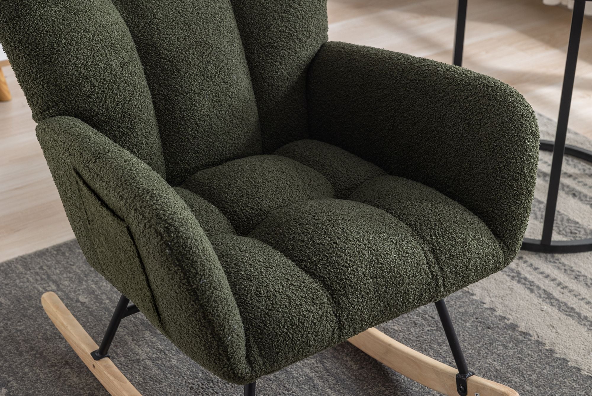 Wingback Rocking Chair with Storage Pocket, Upholstered in Soft Teddy Fabric, Featuring a Sturdy Solid Wood Base