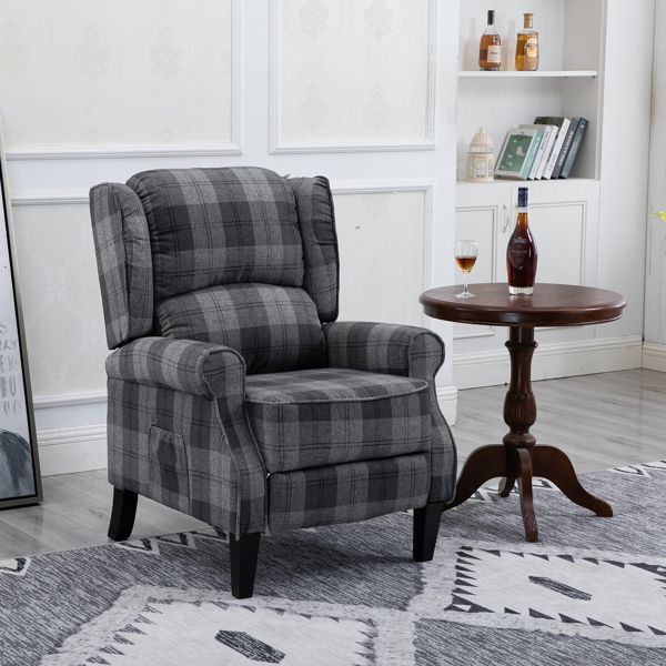 Modern Comfortable Upholstered Leisure Chair Multifunctional Recliner Chair Single Sofa with Footrest, Grey Check