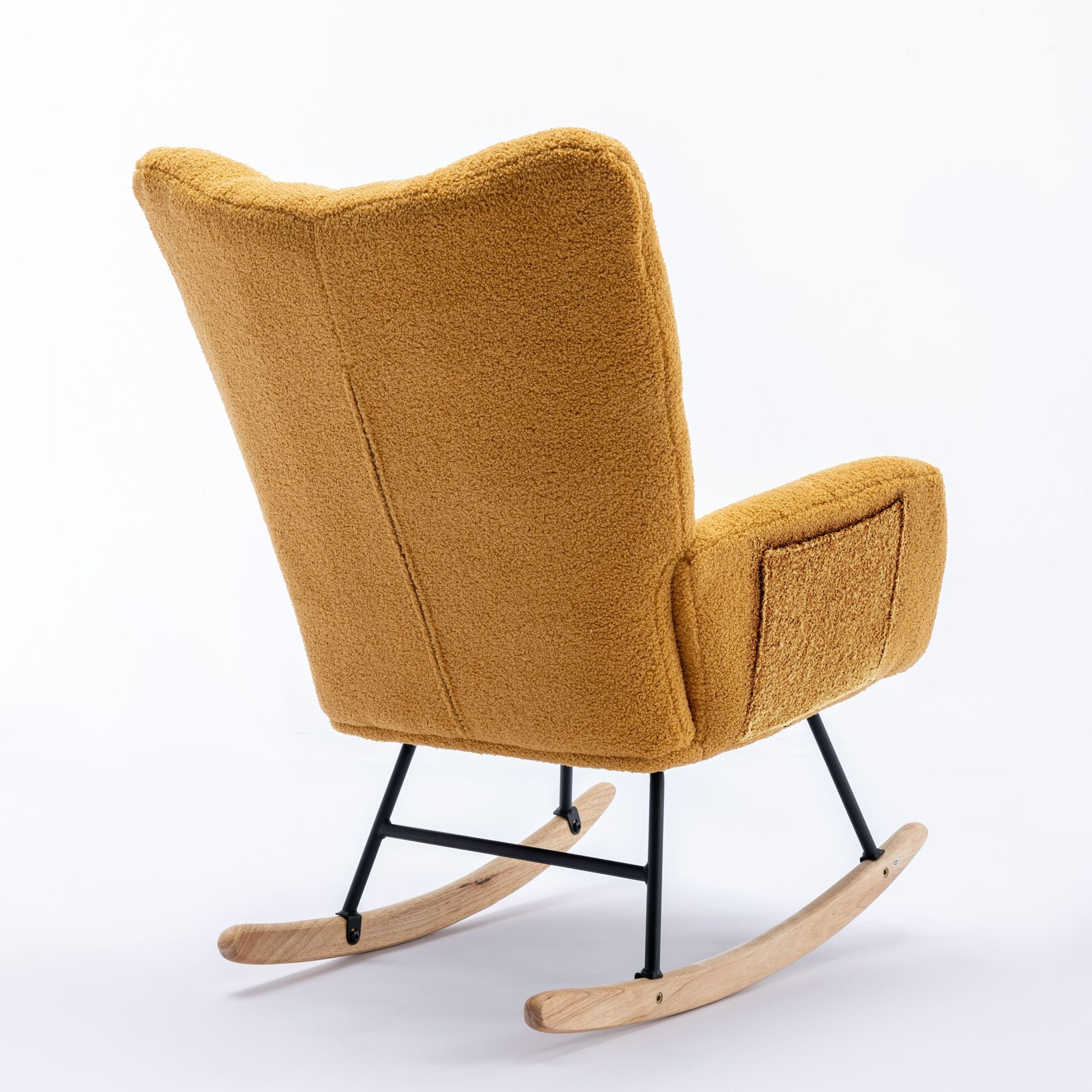 Wingback Rocking Chair with Storage Pocket, Upholstered in Soft Teddy Fabric, Featuring a Sturdy Solid Wood Base