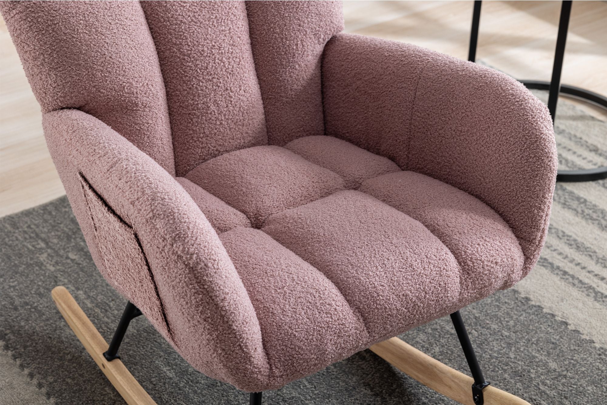 Wingback Rocking Chair with Storage Pocket, Upholstered in Soft Teddy Fabric, Featuring a Sturdy Solid Wood Base