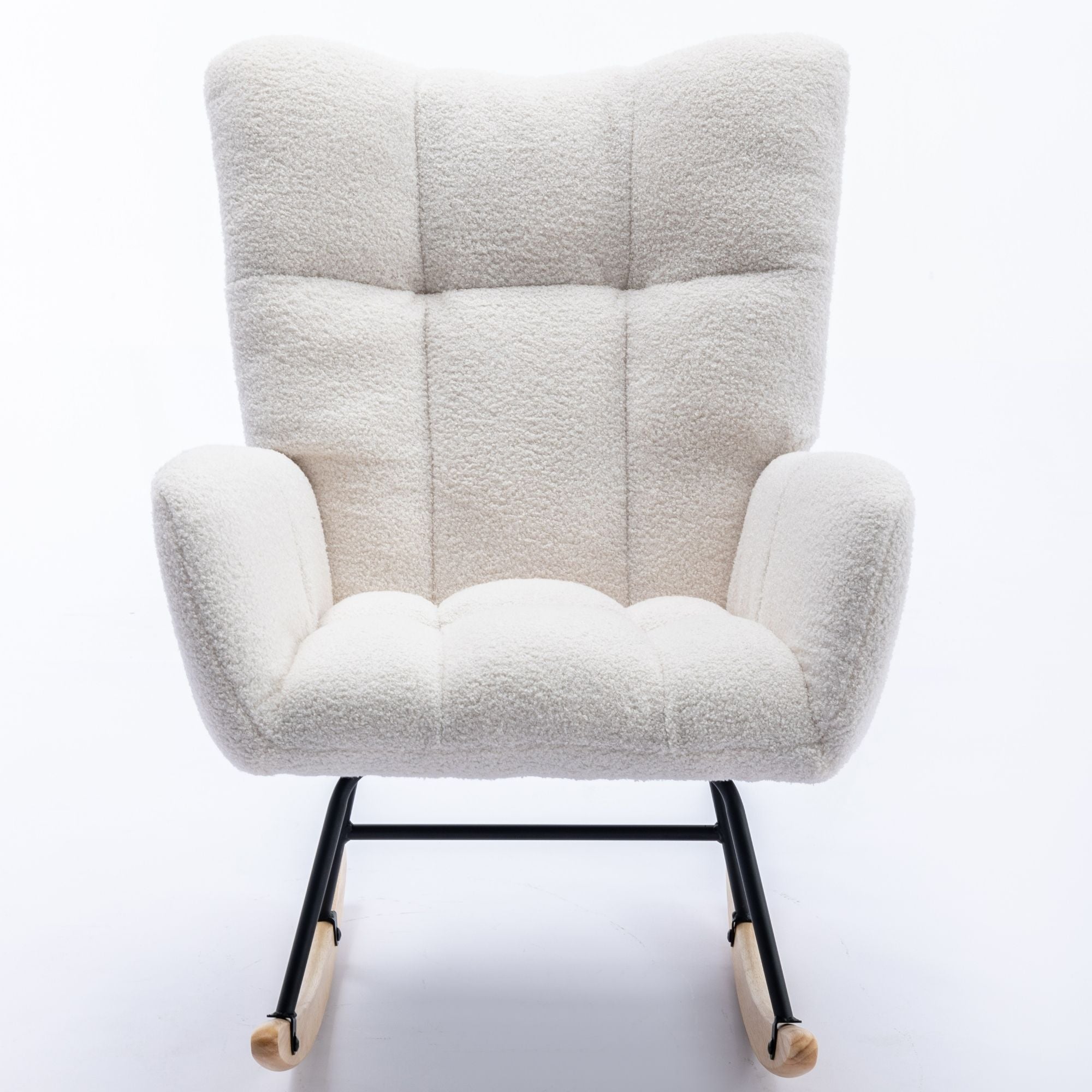 Wingback Rocking Chair with Storage Pocket, Upholstered in Soft Teddy Fabric, Featuring a Sturdy Solid Wood Base